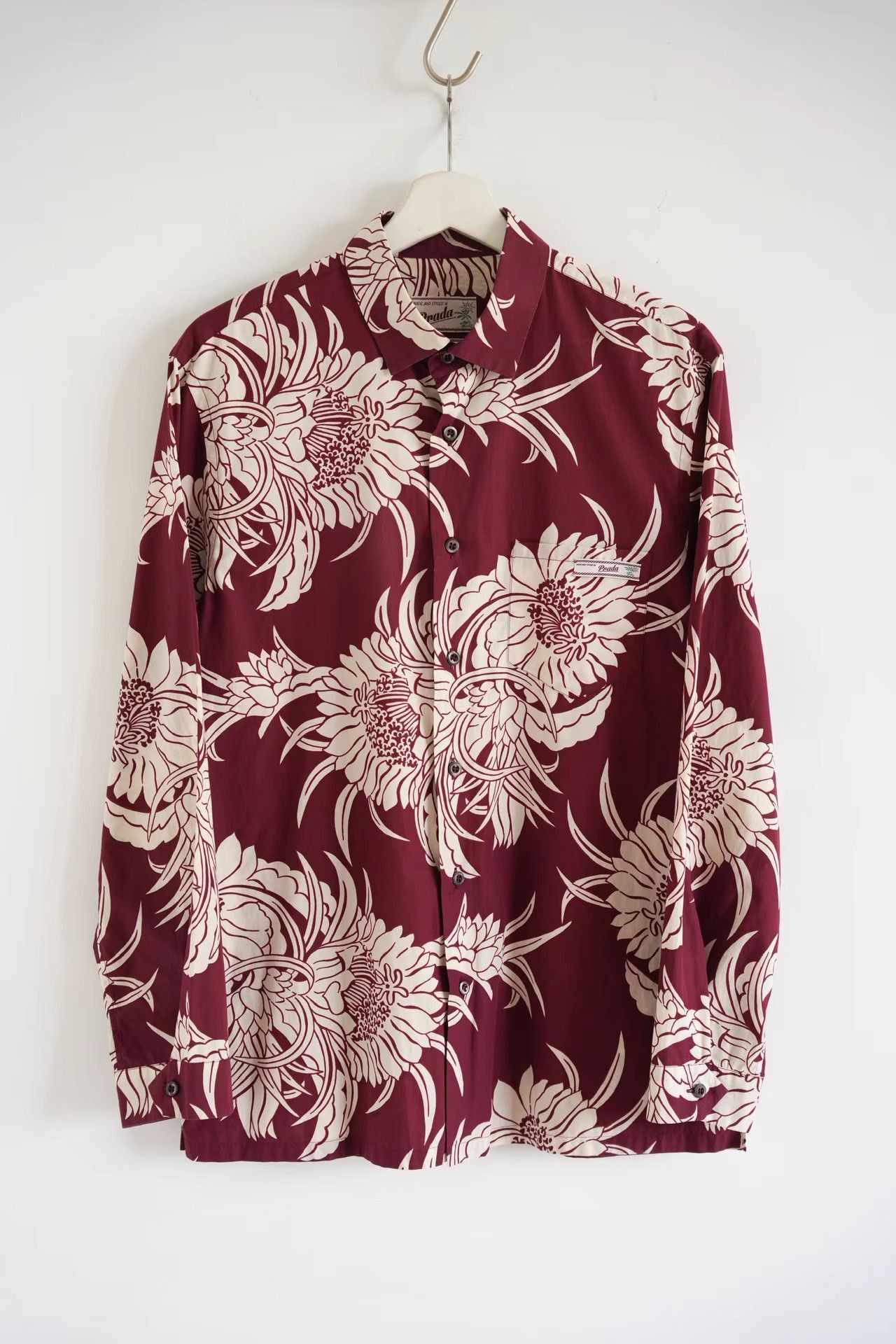 Prada Red Floral Print Long Sleeve Button-Up Shirt Size US XXS / EU 40 - 1 Thumbnail