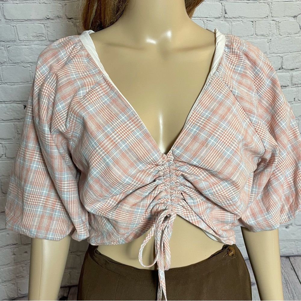 Other NWT New dRA Plaid Puff Sleeve Crop Top Size L Size L / US 10 / IT 46 - 3 Thumbnail