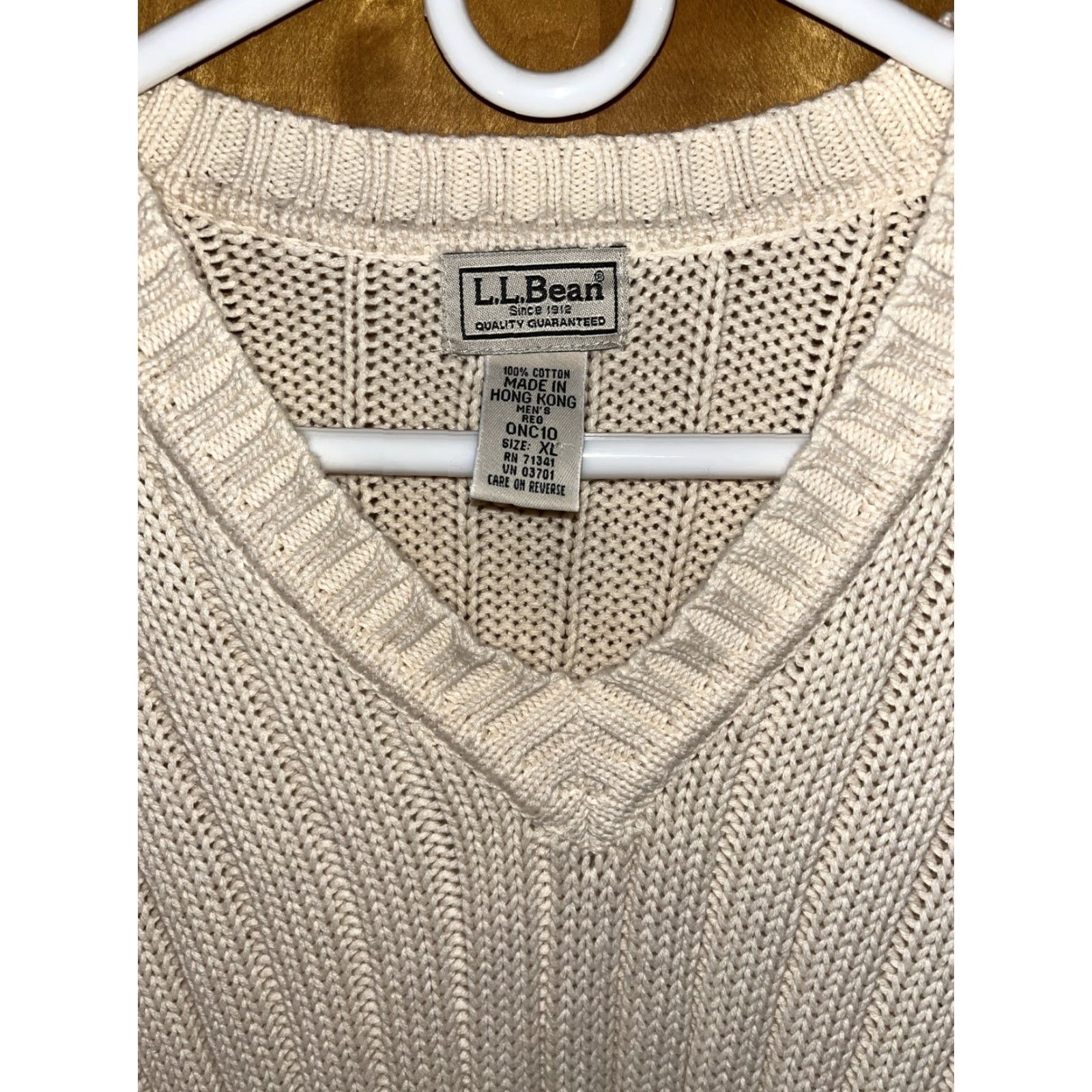 Vintage VINTAGE L.L. Bean Cable-Knit Sweater Mens XL White V-Neck Cotton Casual Outdoor Holiday Size US XL / EU 56 / 4 - 2 Thumbnail