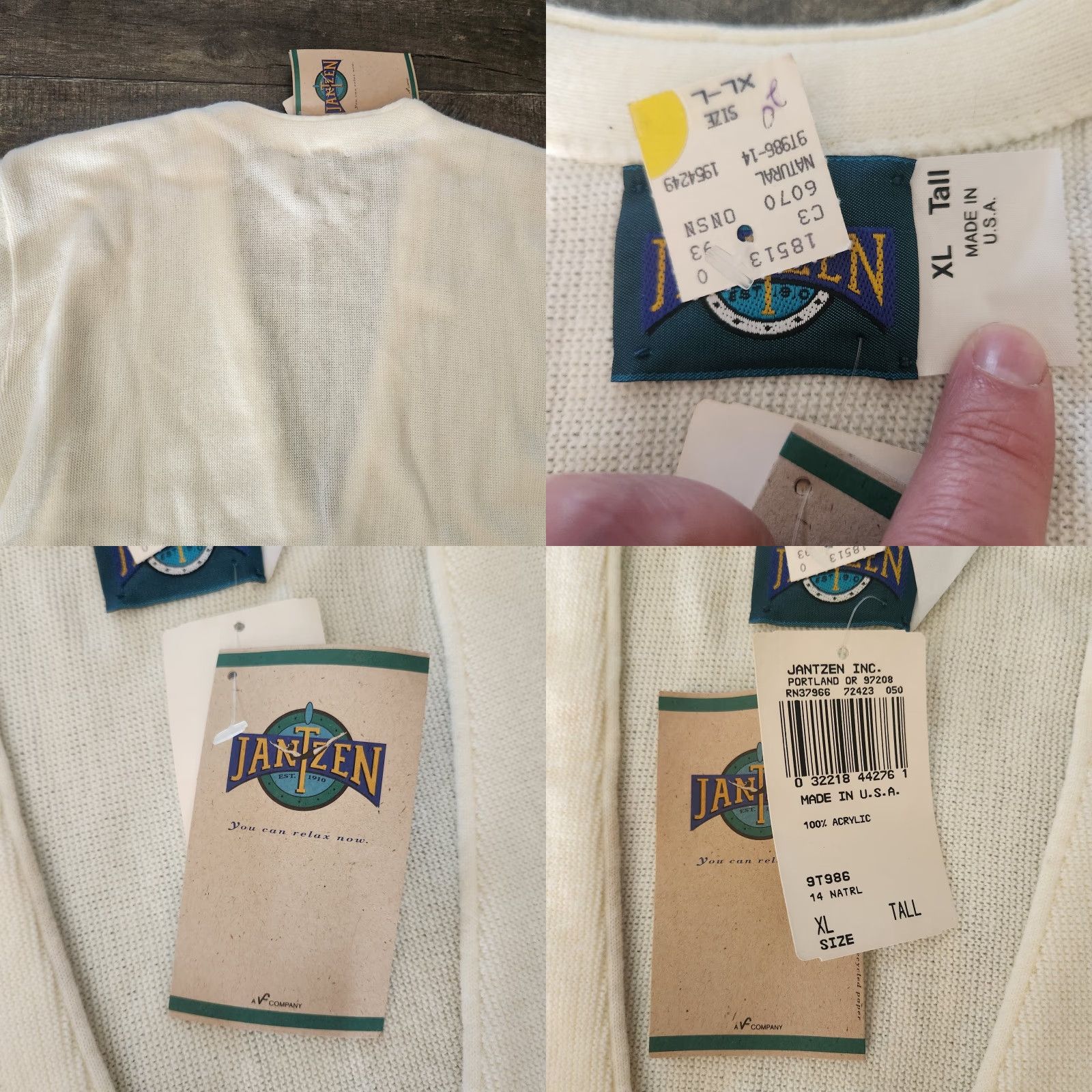 Jantzen VINTAGE Jantzen Sweater Cardigan NOS 90s Kurt Cobain Grunge Men's XL Tall White USA Made Size US XL / EU 56 / 4 - 8 Thumbnail