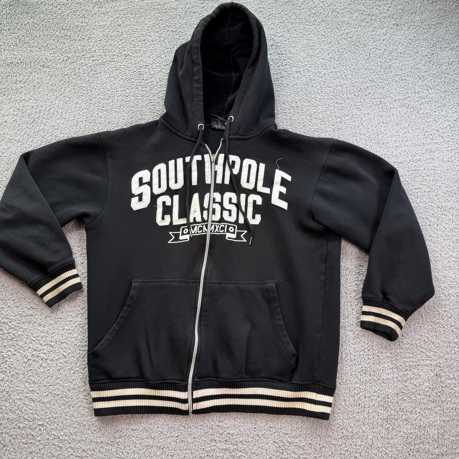 Southpole Y2K SouthPole Skull Print Full Zip Up Hoodie Black Men