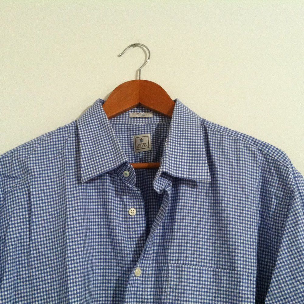 Peter Millar PETER MILLAR MENS BLUE COTTON CASUAL SHIRT SIZE: XL Size US XL / EU 56 / 4 - 1 Thumbnail