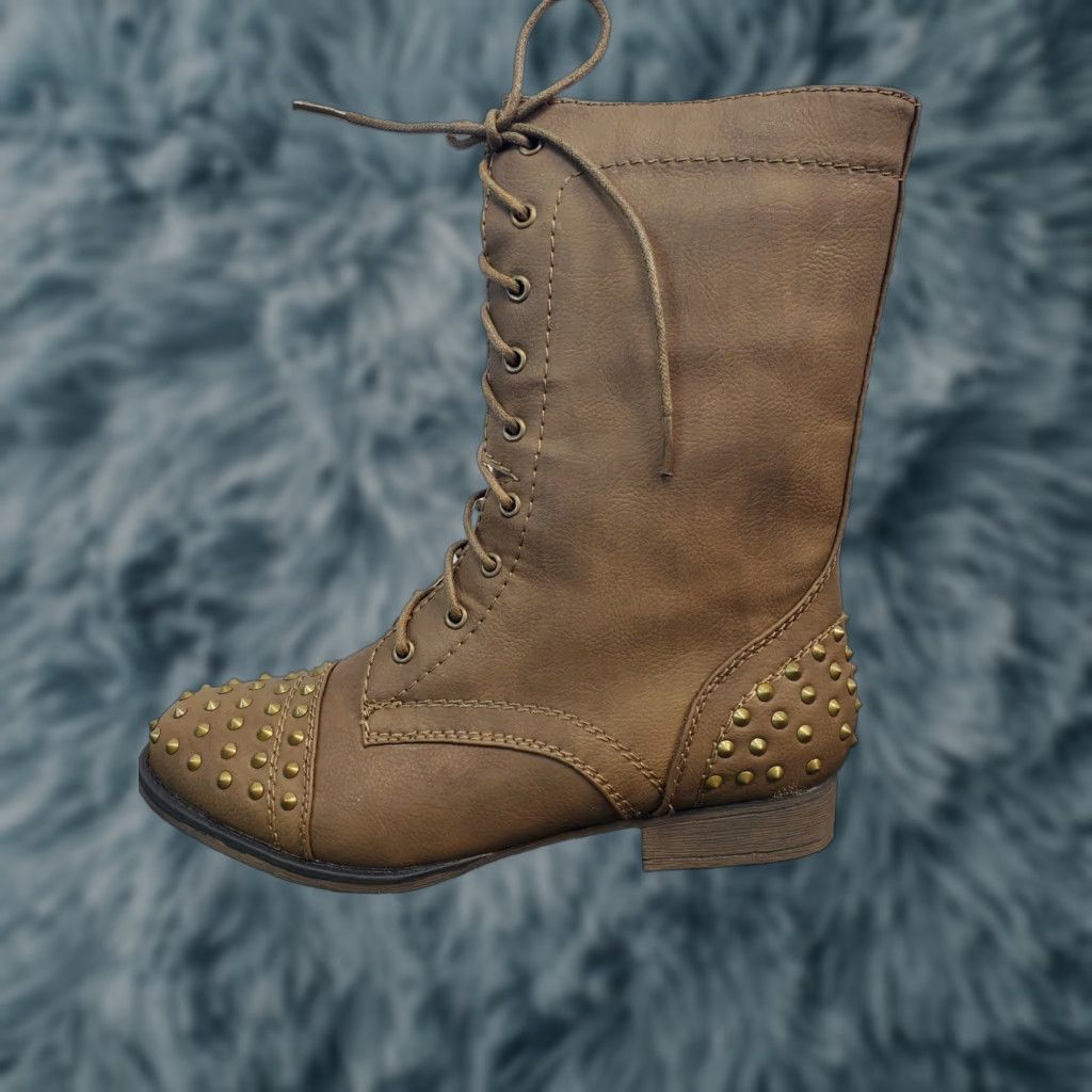 Vintage Rouge Combat Cowboy Boots Brown Studded Round Toe Lace Up Womens Size 8 Size US 8 / IT 38 - 1 Thumbnail