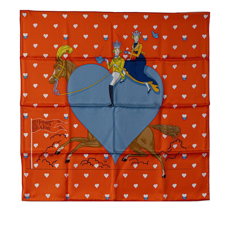 image of Hermes Carre 70 Tea Time Silk Scarf in Orange, Women's