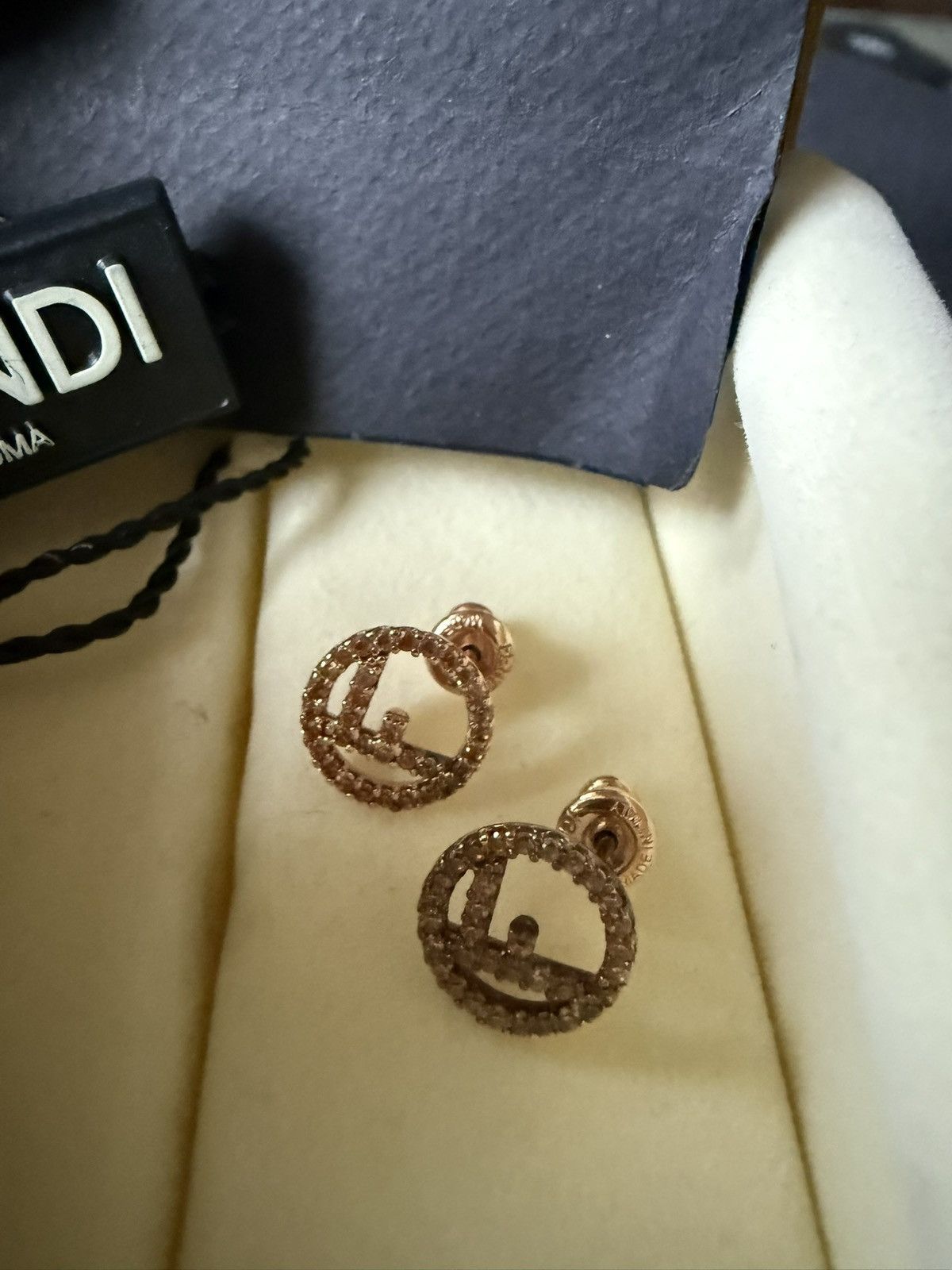 Fendi AUTHENTIC FENDI Rhinestone Rose Gold Earrings Size ONE SIZE - 8 Thumbnail