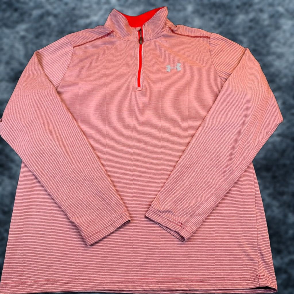 Under Armour Under Armour HeatGear Run Shirt Mens M 1/4 Zip Red Striped Pullover Long Sleeve Athletic Moisture Wicking breathable Zip up Size US M / EU 48-50 / 2 - 1 Thumbnail