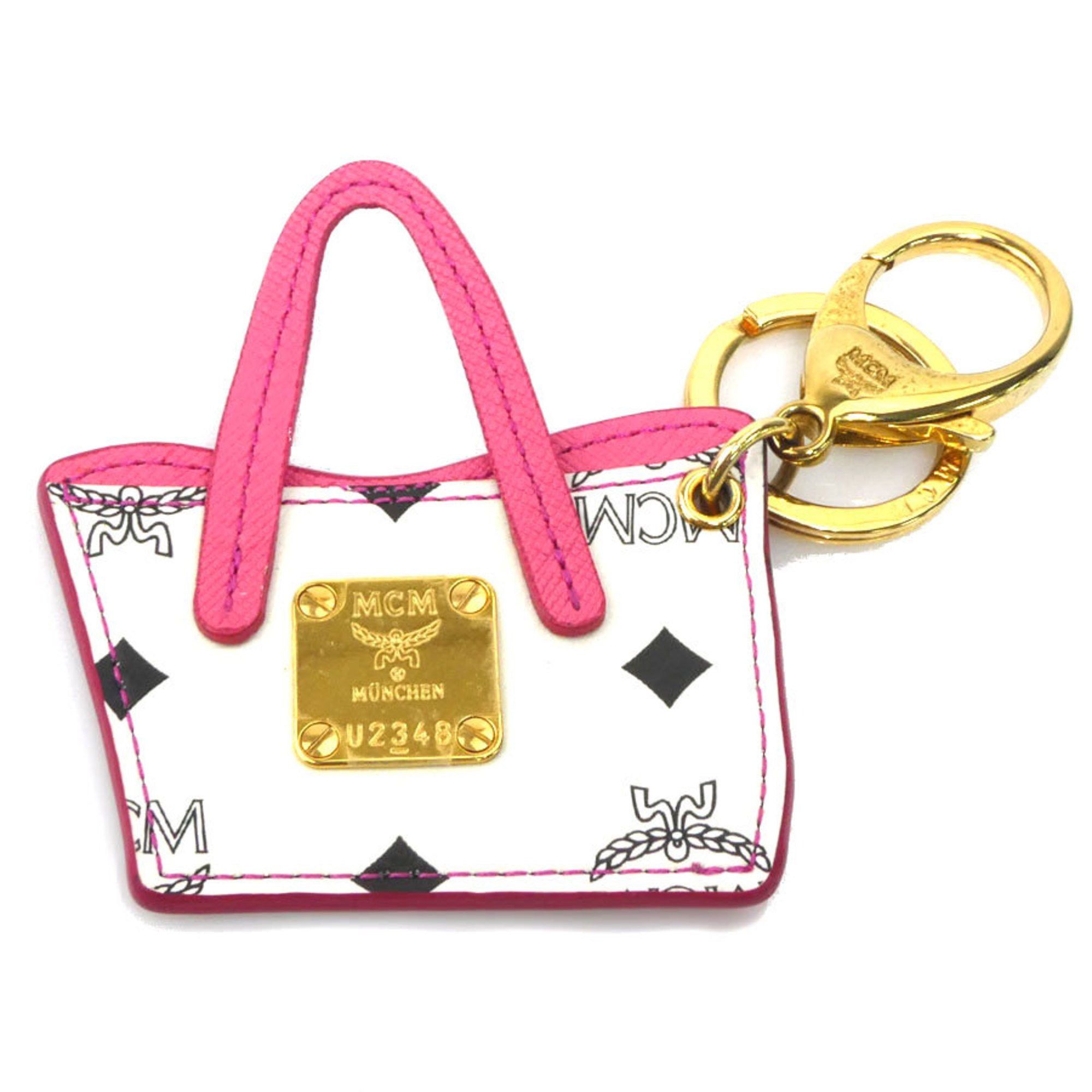 MCM MCM Charm Key Ring, Leather, Pink x White, Men's/Women's, H31329a Size ONE SIZE - 1 Thumbnail