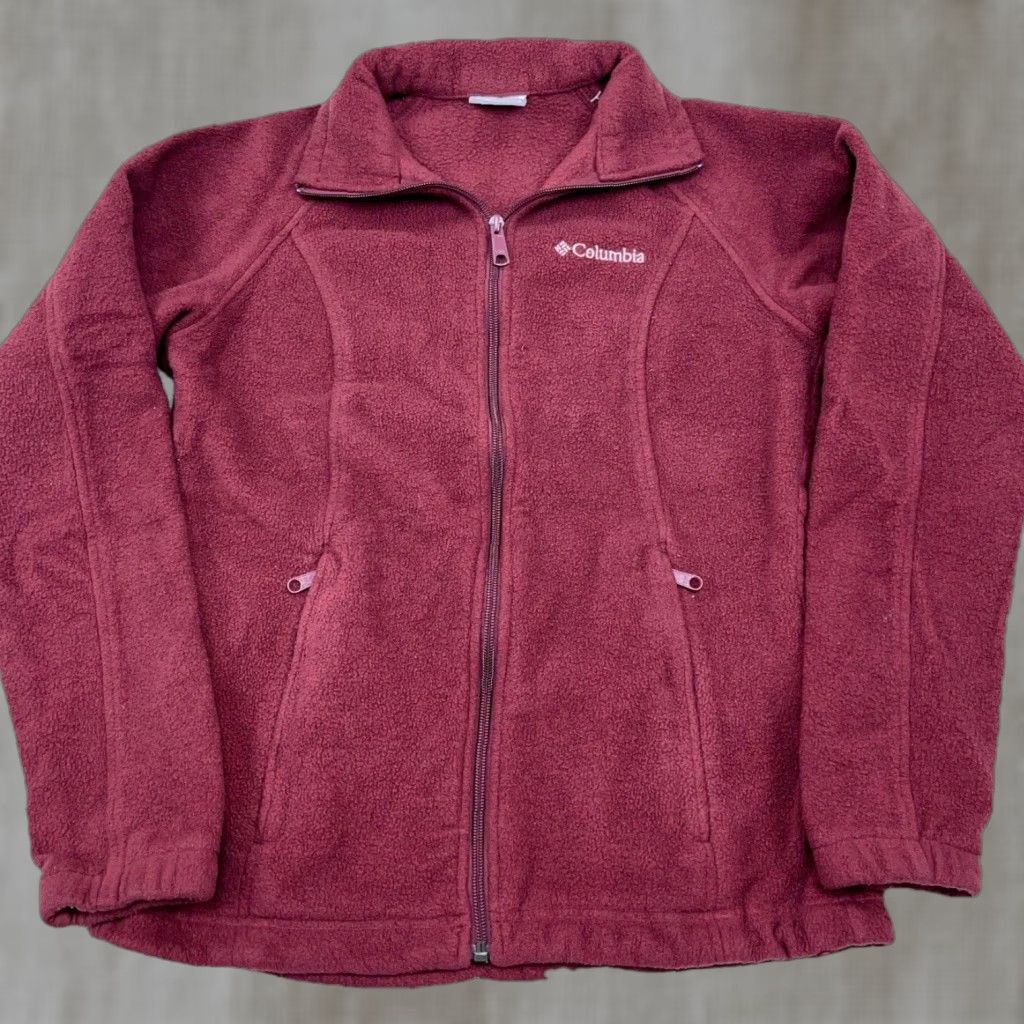 Layer 8 Columbia Jacket Women S Maroon Fleece Zip Pockets Logo Embroidered Regular All Seasons Mid-Length Jacketist? Size S / US 4 / IT 40 - 1 Thumbnail