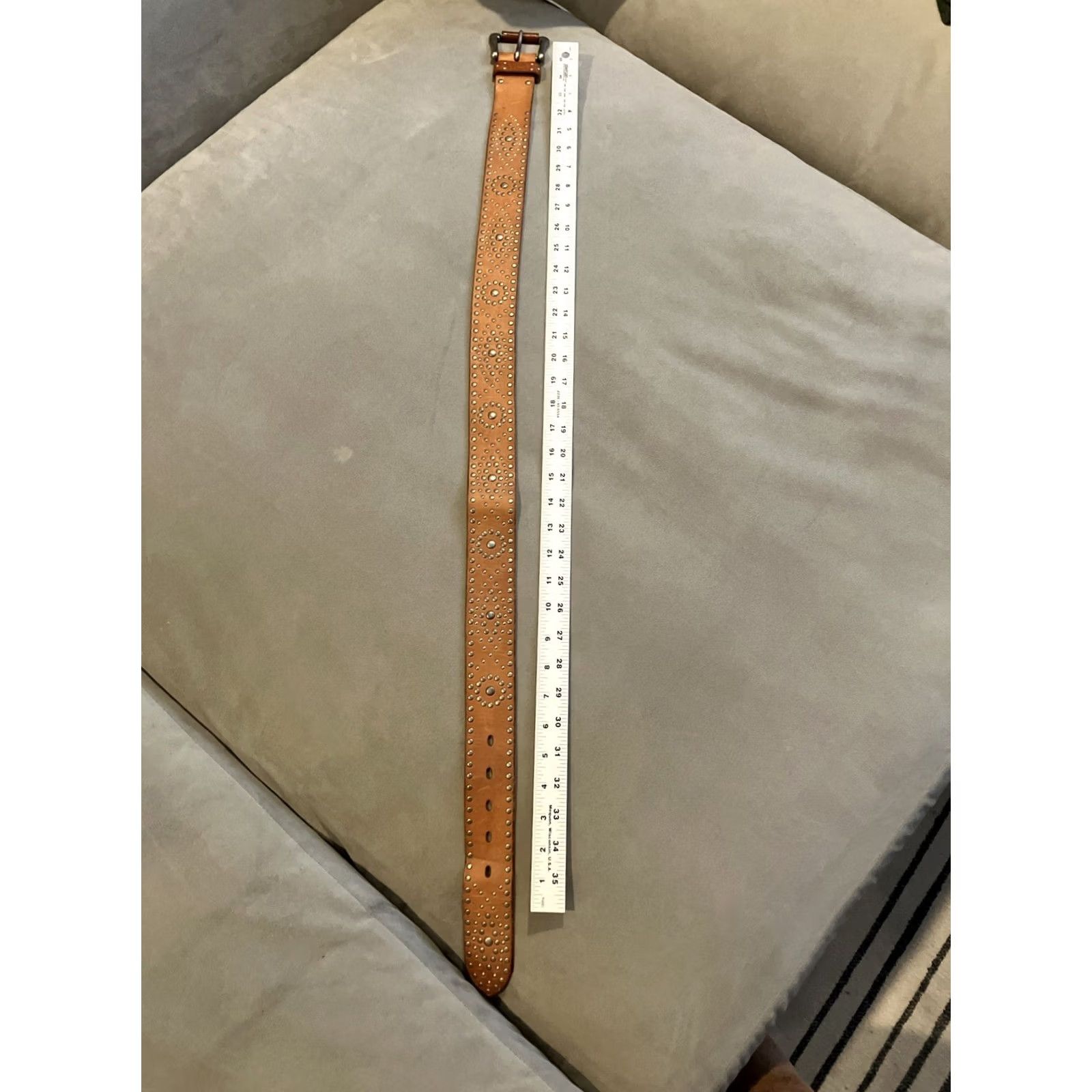 Vintage Linea Pelle Belt Leather Brass Boho Chic Hippie Flower Child One Size Brown Women Belt Size ONE SIZE - 5 Thumbnail