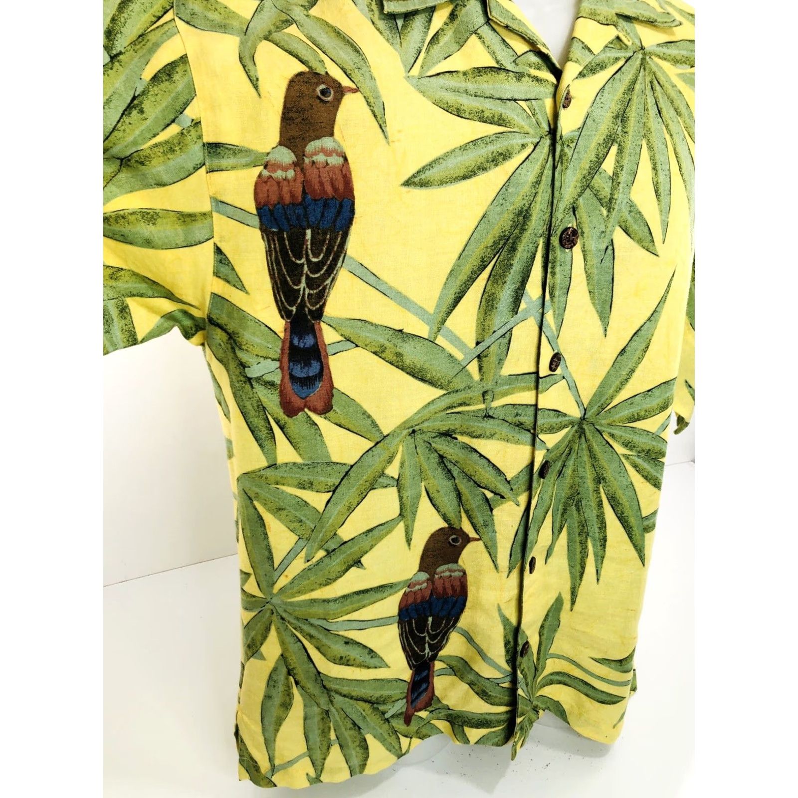 Tommy Bahama Tommy Bahama Parrots Hawaiian Linen Md Shirt - Embroidered Button-Up, Short Sleeve, Yellow, Men, M Size US M / EU 48-50 / 2 - 2 Thumbnail