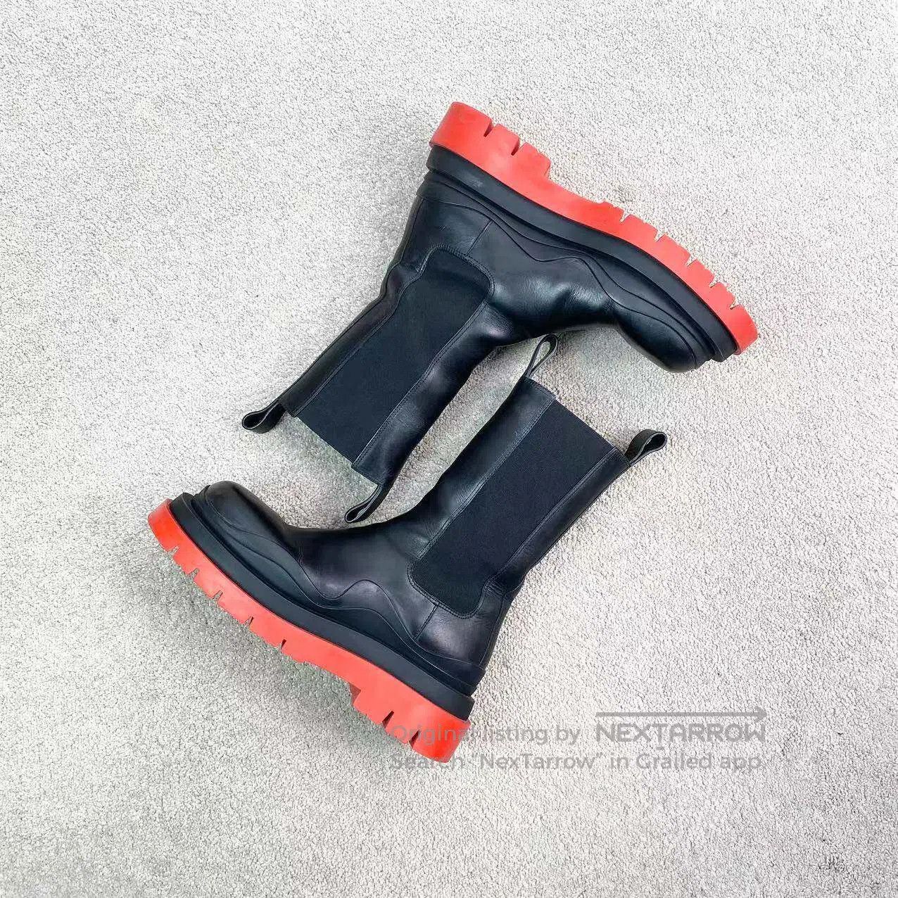 Bottega Veneta Bottega Veneta Black and red thick-soled pipe Chelsea boot Size US 8.5 / IT 38.5 - 4 Thumbnail