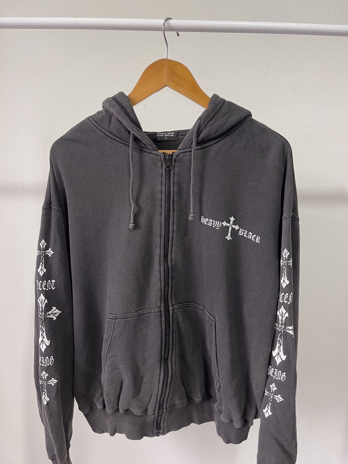 Beauty Beast 2000s Y2K Third Row Heavy Black Cross Faded Hoodie A4 Size US L / EU 52-54 / 3 - 6 Thumbnail