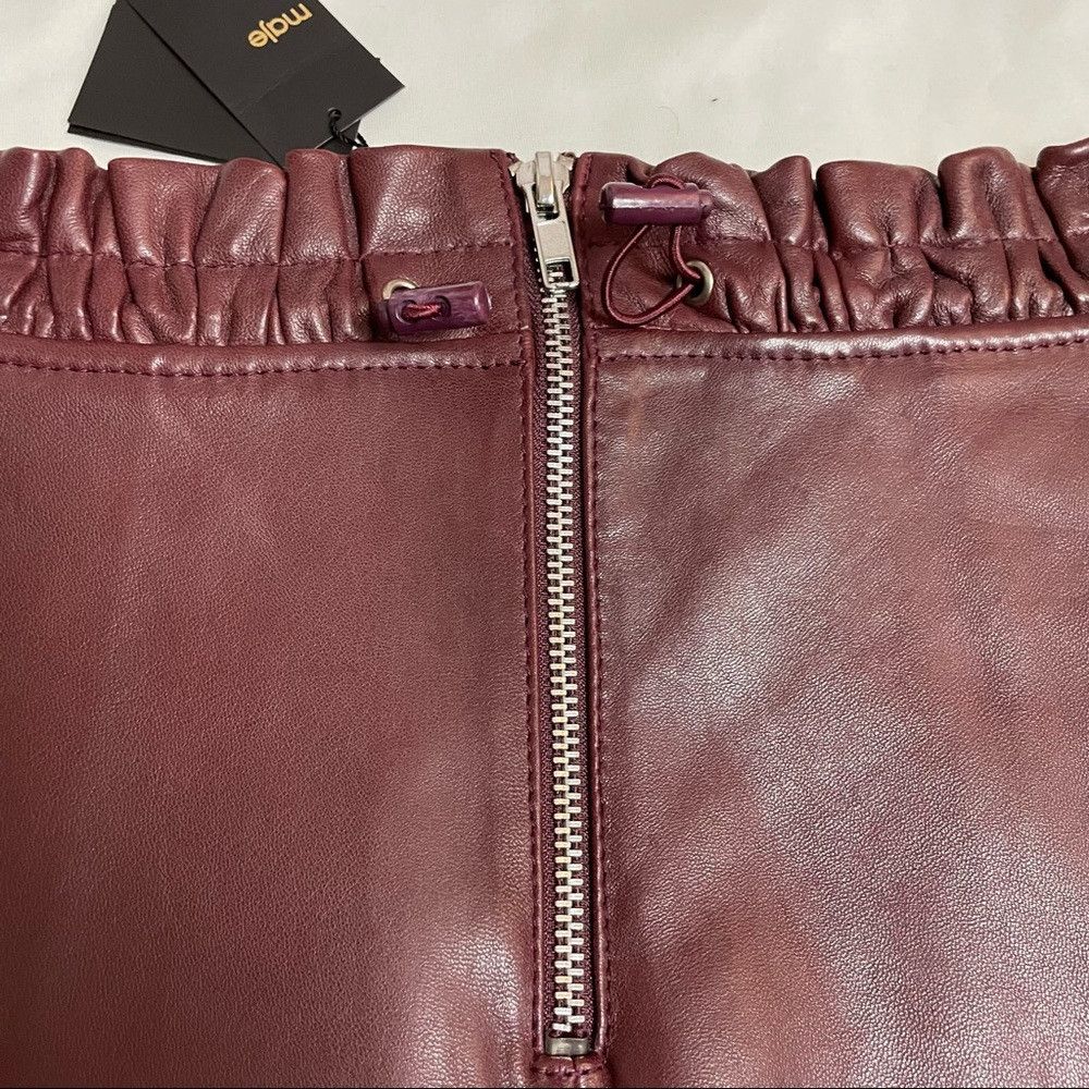 Maje NWT New $570 Maje Draw cord Burgundy Leather Mini Skirt Siz Size 30" / US 8 / IT 44 - 8 Thumbnail