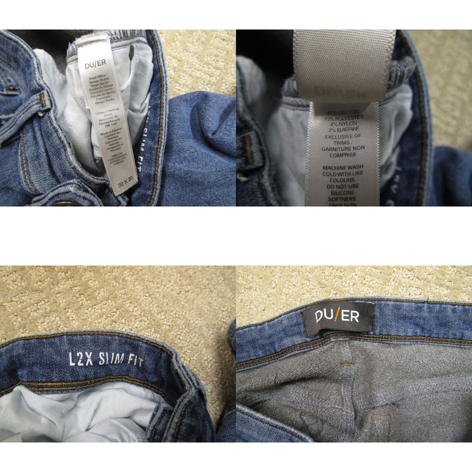 Denime DU/ER Jeans Men 32x30 Dark Wash Blue Slim Straight Jeans Denim 5-Pocket Logo Size US 32 / EU 48 - 8 Thumbnail