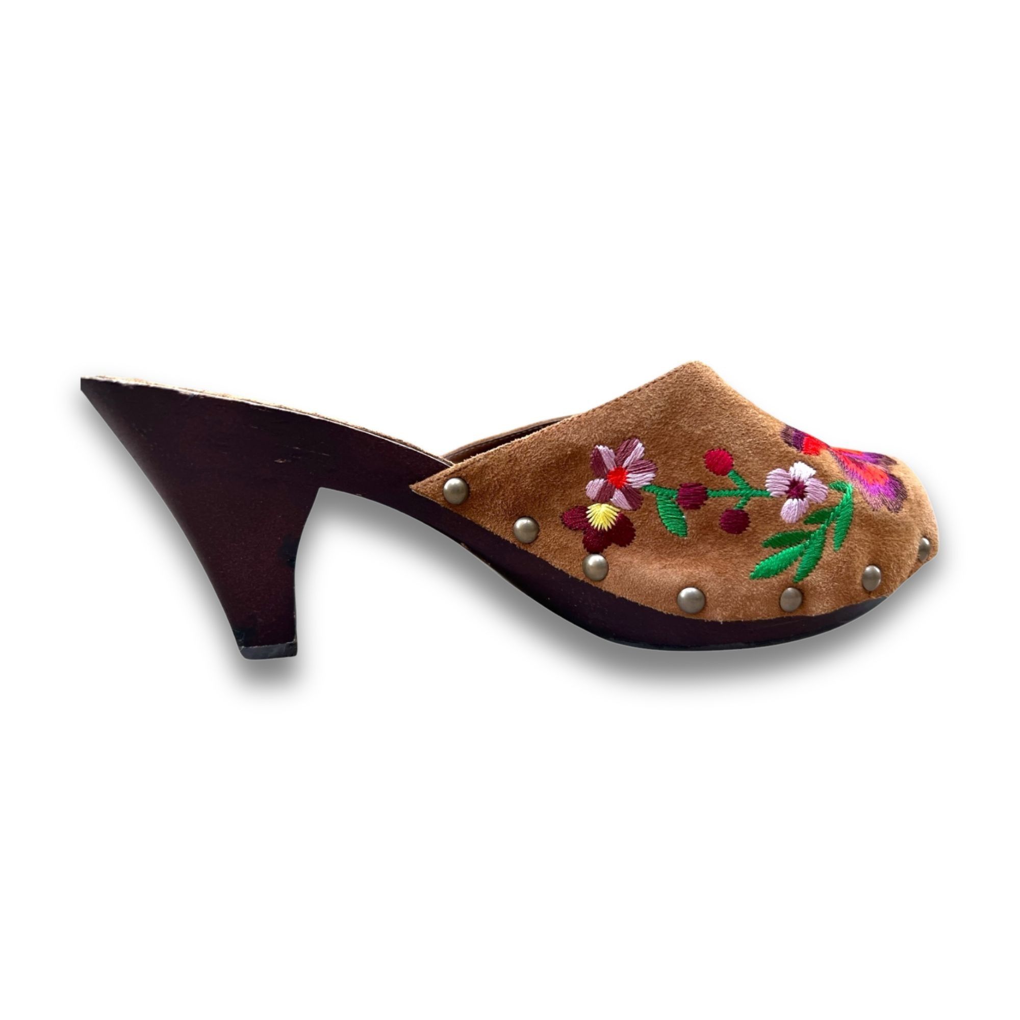 Other Beverly Feldman Floral Wooden Heels Womens Embroidered Suede Size US 7 / IT 37 - 7 Thumbnail