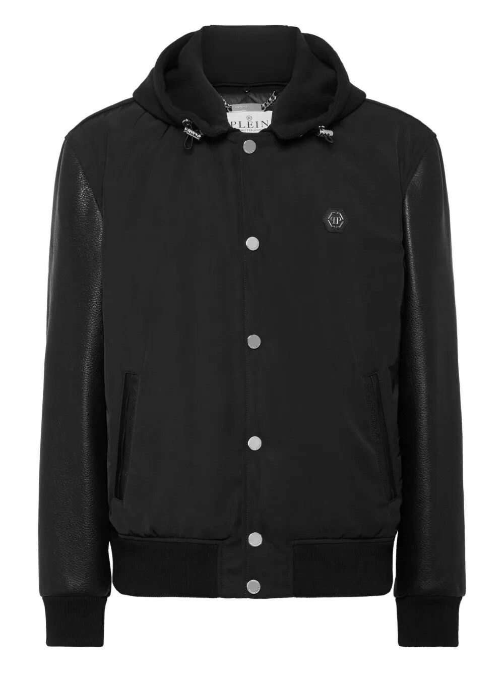 Philipp Plein Nylon And Leather Varsity Bomber Hooded Jacket Size US M / EU 48-50 / 2 - 1 Thumbnail