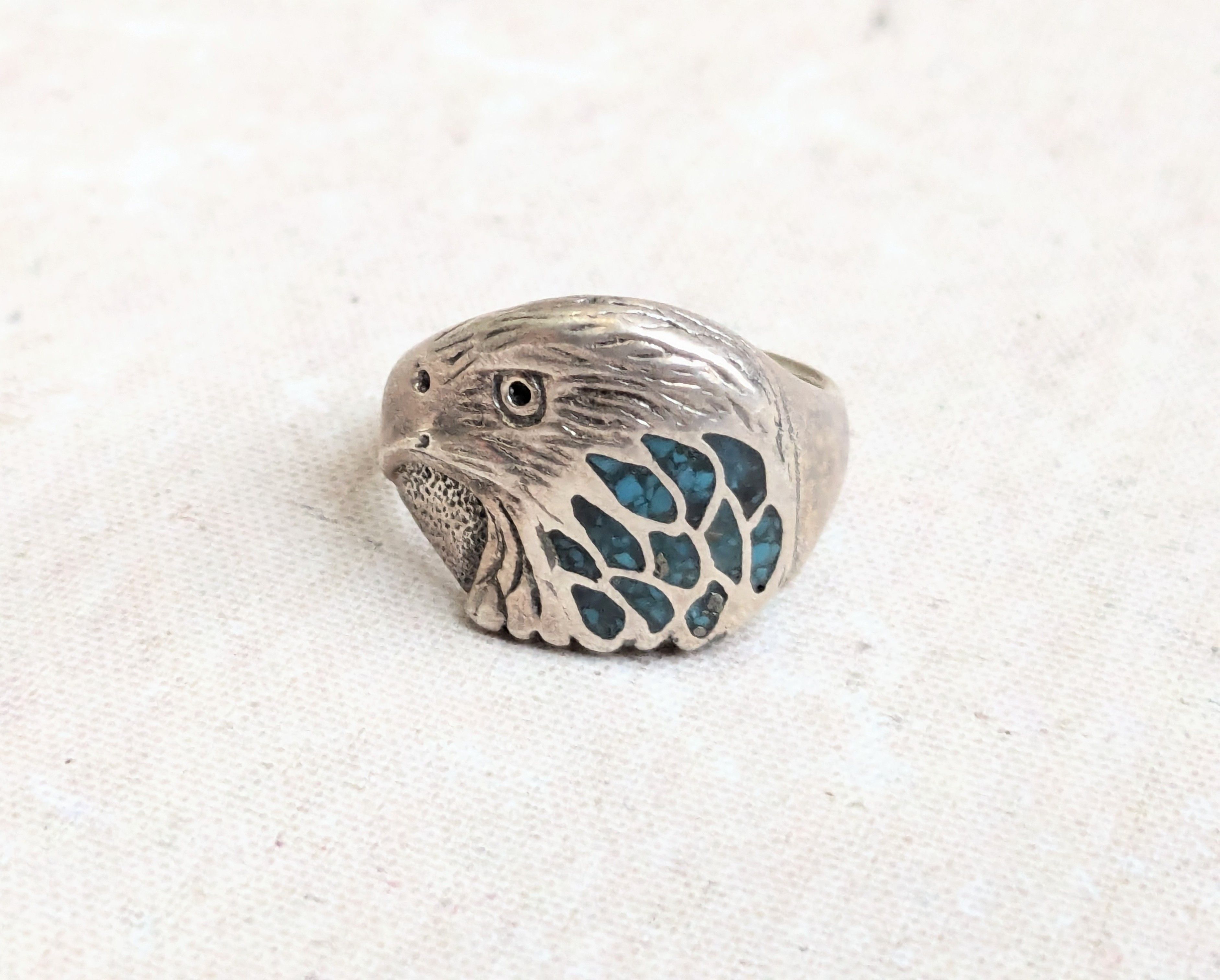 Sterling Silver LAZ Sterling Silver Ring Crushed Turquoise Eagle 8.75 Size ONE SIZE - 5 Thumbnail