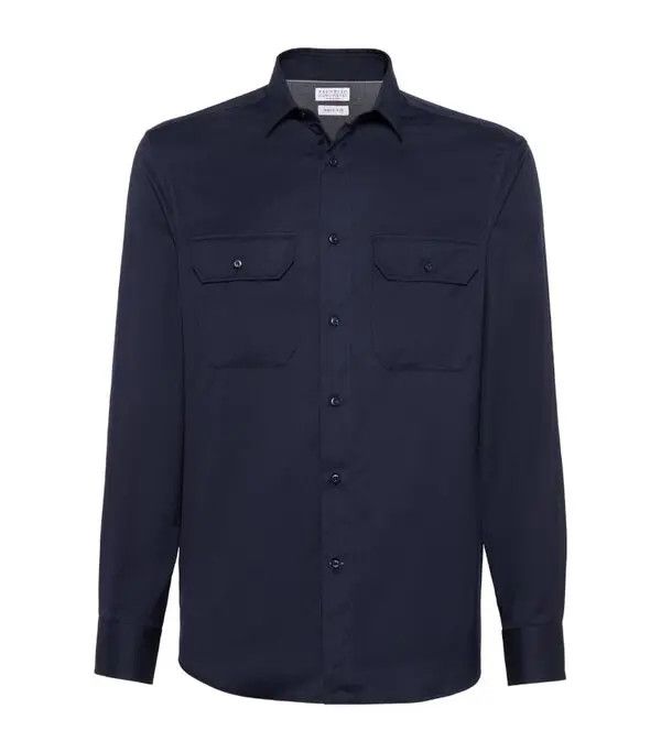 Brunello Cucinelli o1w1db10725 Shirt in Navy Blue Size US M / EU 48-50 / 2 - 1 Thumbnail