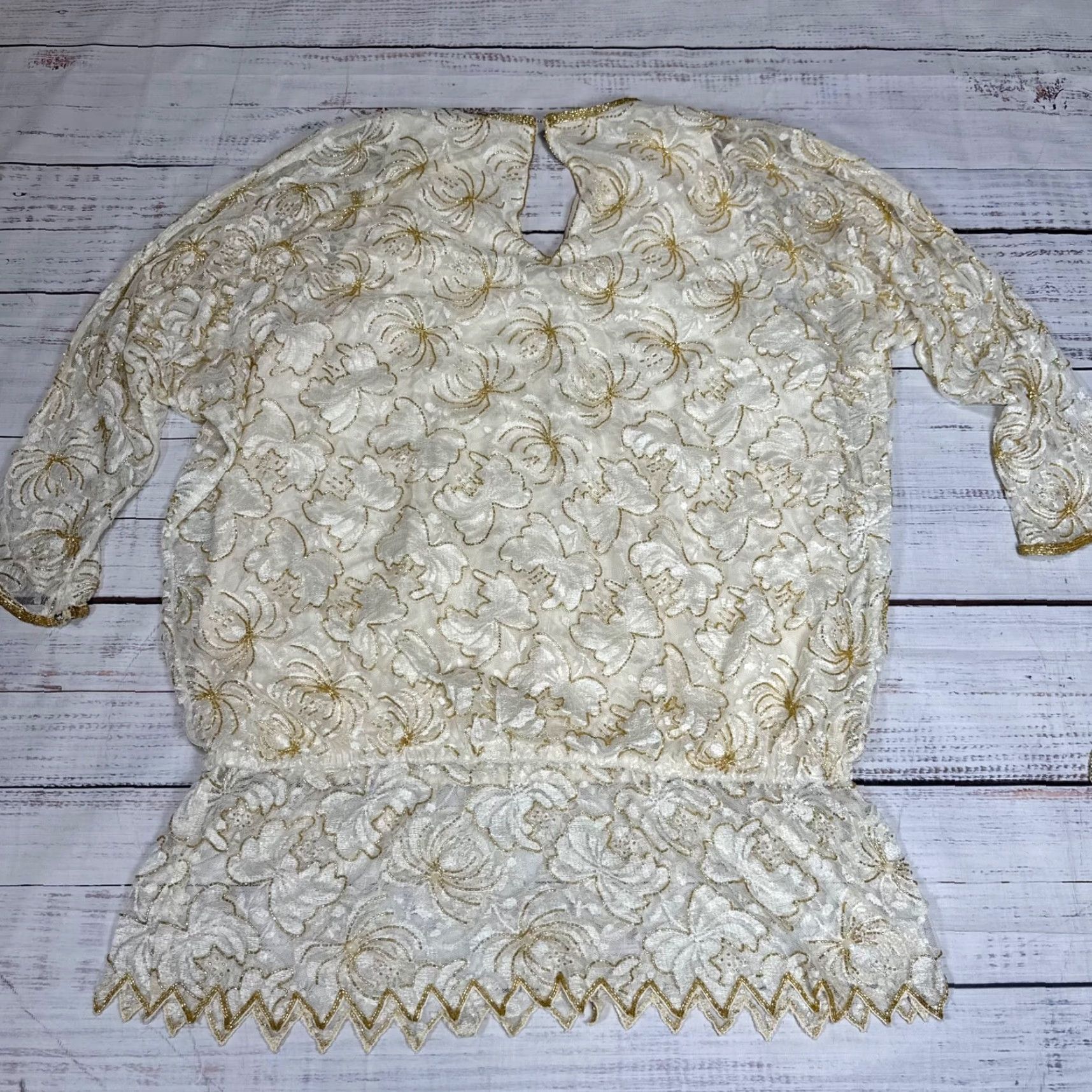 Vintage VINTAGE Judith Ann Creations Outfit/Set 2 Piece Skirt/Top L Beige Beaded Lined Womens Set Size 36" / US 14 / IT 50 - 7 Thumbnail