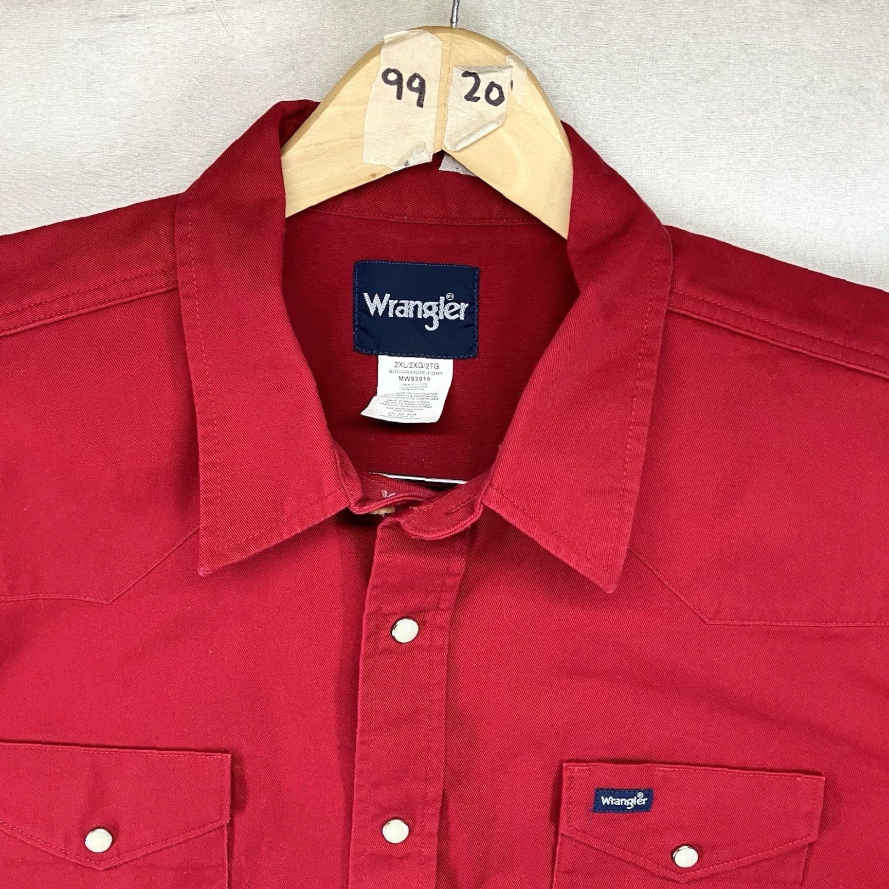 Wrangler VINTAGE Wrangler Pearl Snap Denim Shirt Big & Tall 2XL Red Mens Western Rockabilly 90s Size US XXL / EU 58 / 5 - 6 Thumbnail
