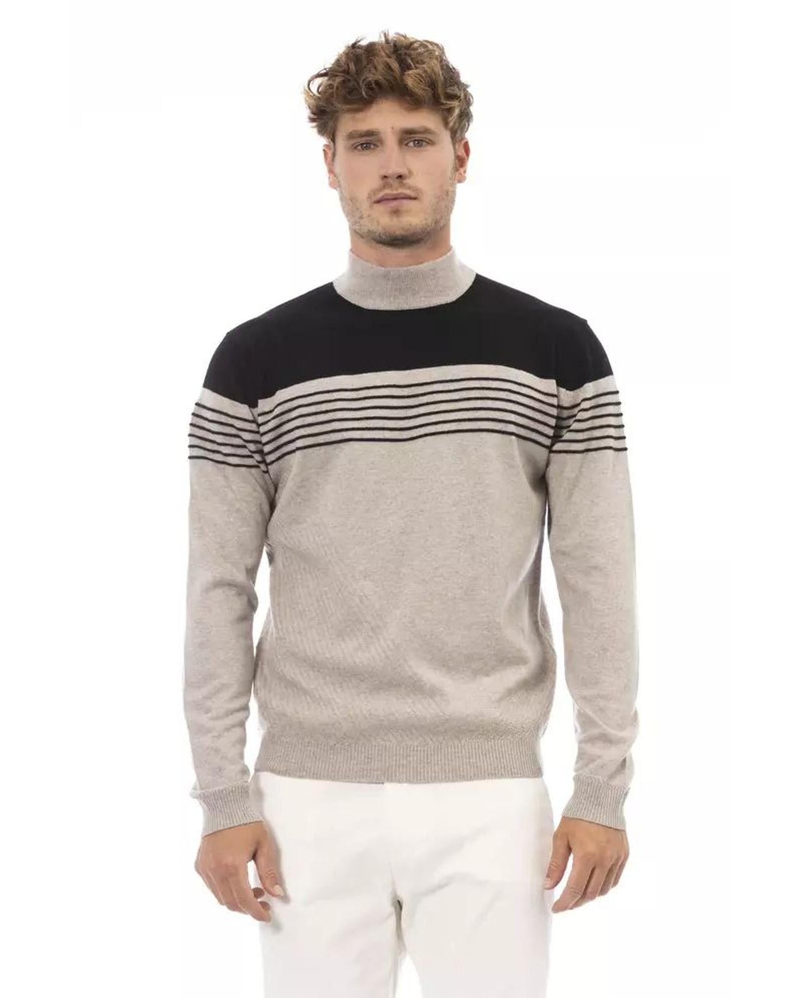 image of Alpha Studio Mock Neck Sweater With Long Sleeves in Beige, Men's (Size Large)