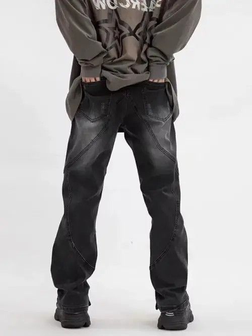 VIBE Black heavyweight micro-flare buttoned wide-leg jeans Size US 32 / EU 48 - 2 Thumbnail