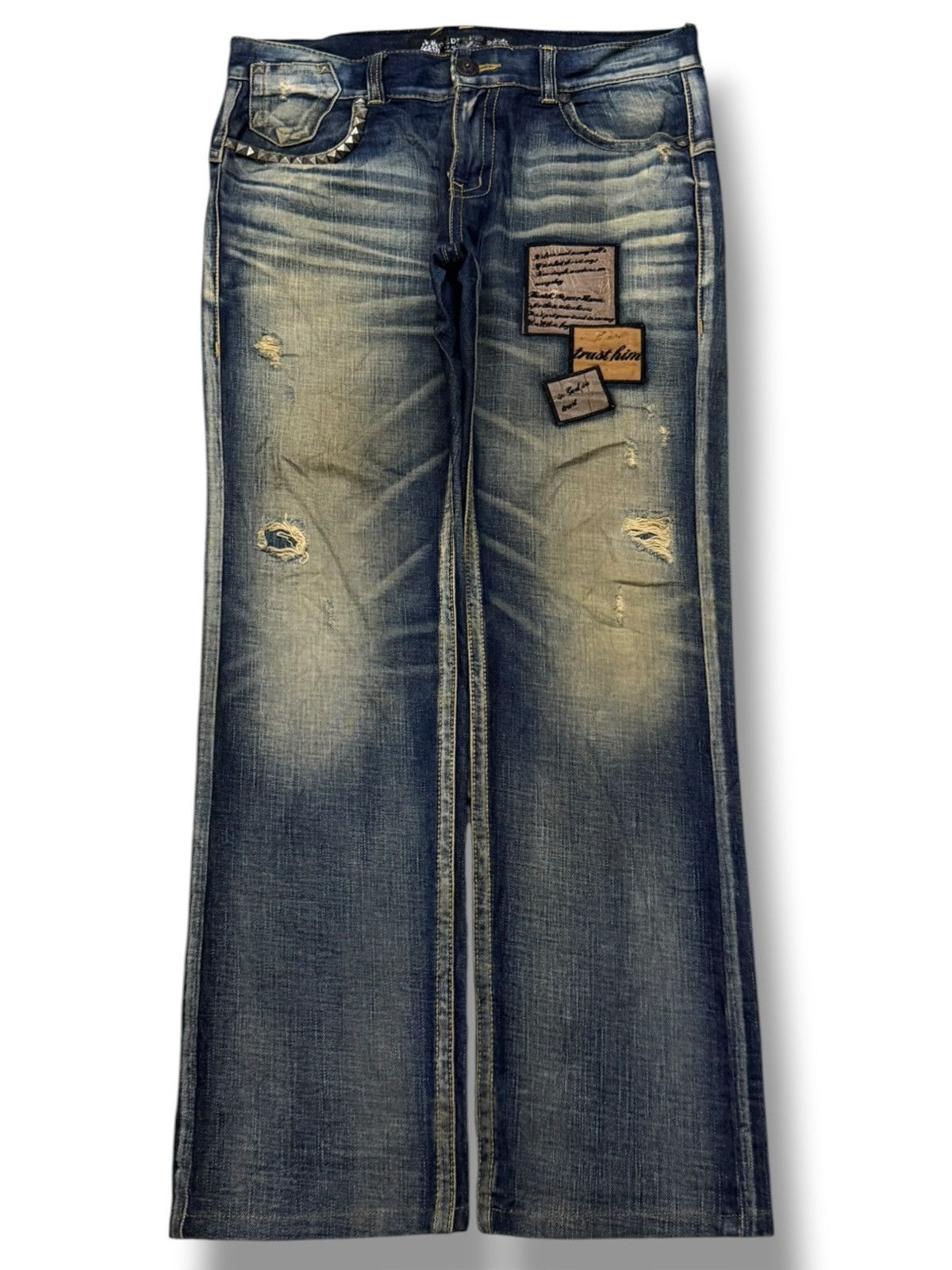 Japanese Brand Vintage Red Pepper Japan & Co | Y2K Heavy Fade Studded | W35 Size US 35 - 2 Thumbnail
