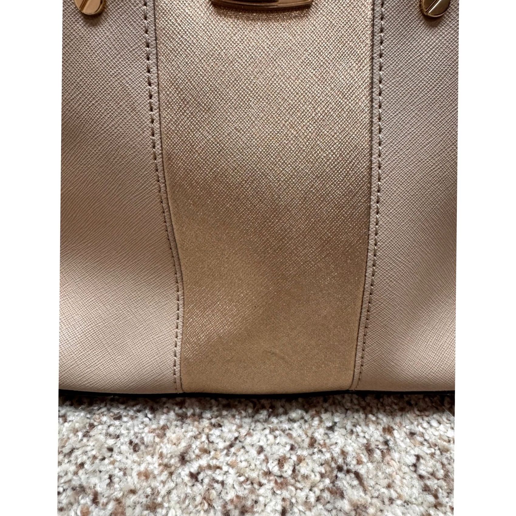Michael Kors Michael Kors Satchel Womens Beige Gold Saffiano Leather Dome Bag Small Size ONE SIZE - 3 Thumbnail