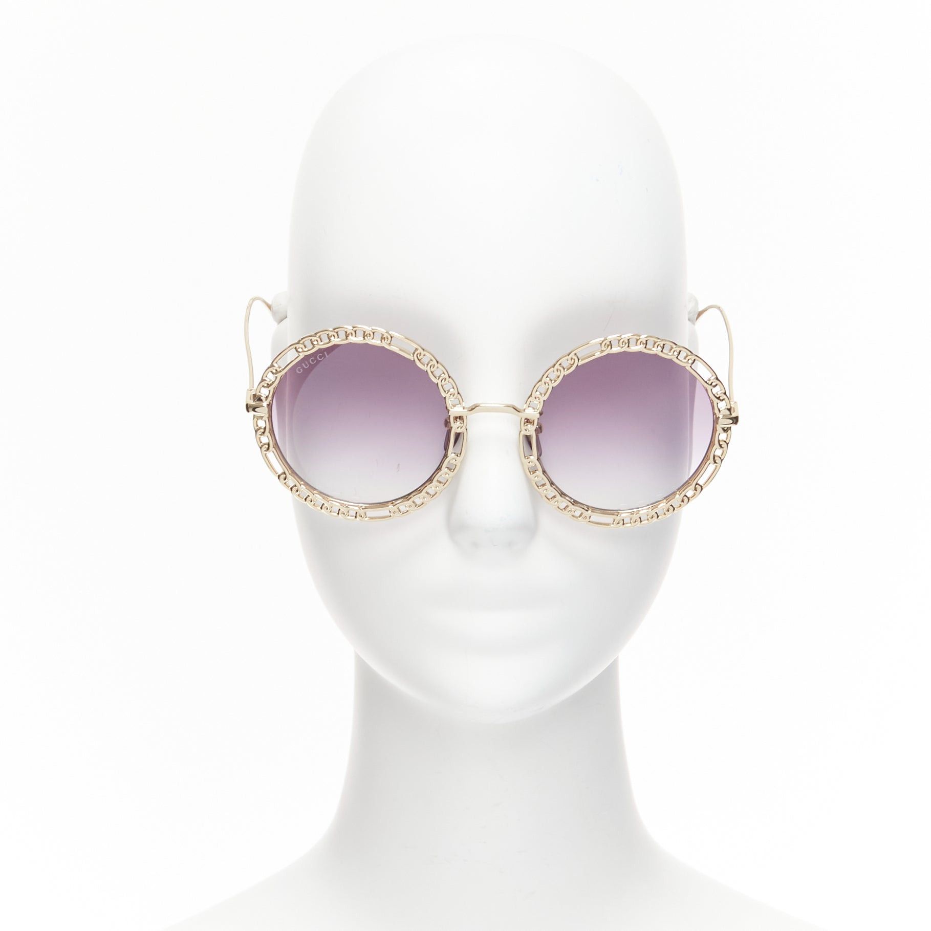 Gucci GUCCI GG1113S gold chain rim purple ombre lens round oversized sunnies Size ONE SIZE - 1 Thumbnail