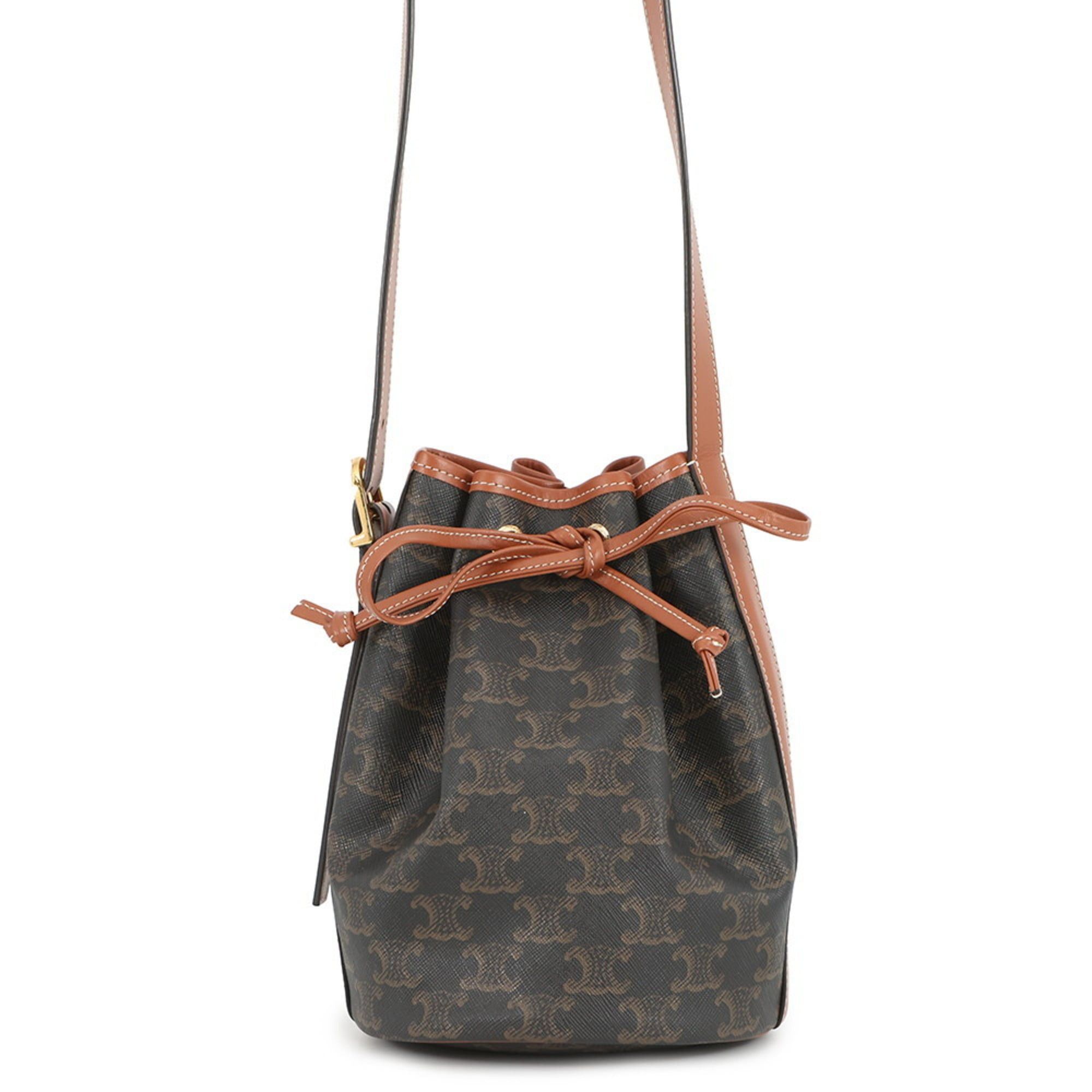 Celine Triomphe Small Drawstring Shoulder Bag In Leather (191142) Brown. Handbag, Women's