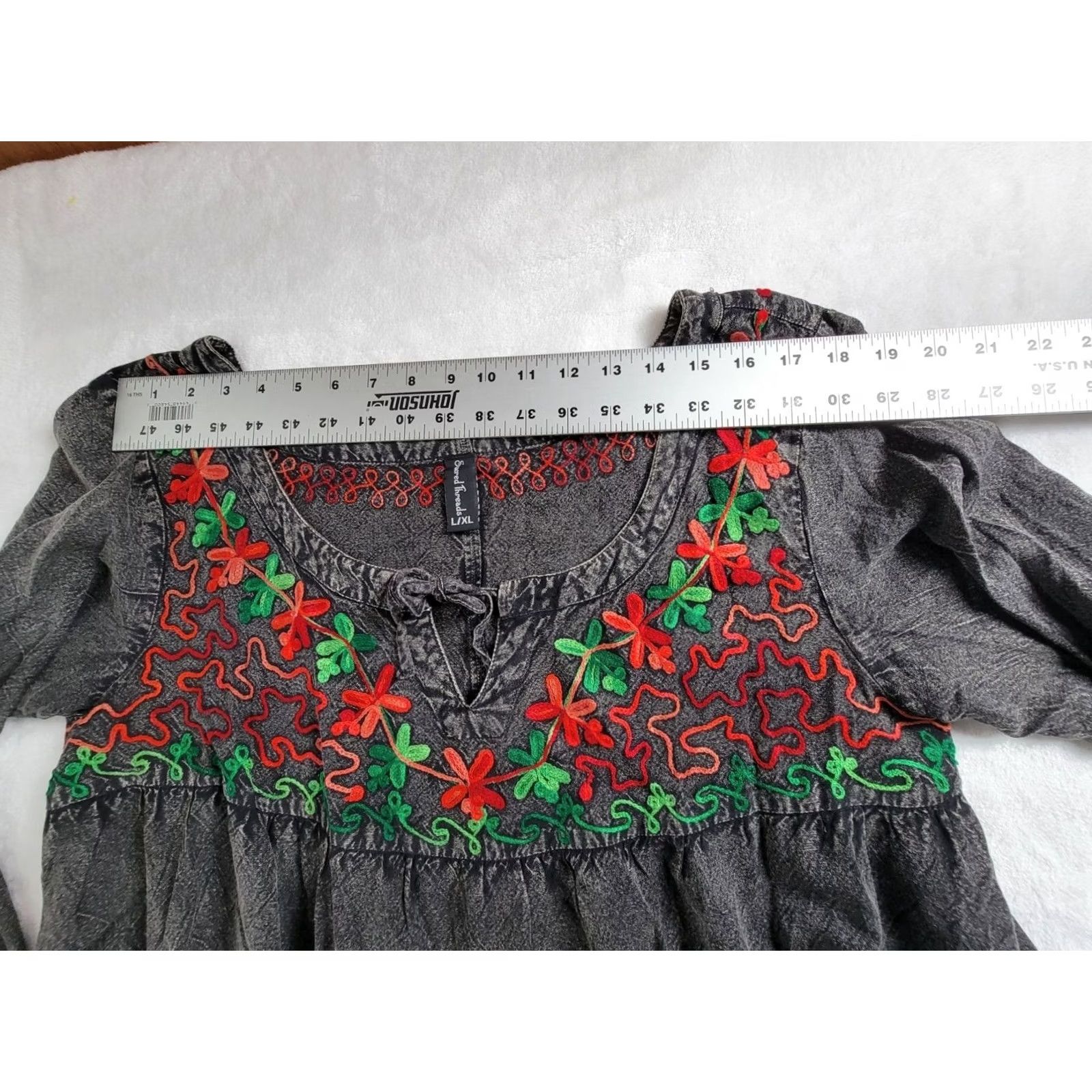 Vintage Sacred Threads Womens Floral Embroidered Tunic Top L/XL Gray Long Sleeve Boho Shirt Size L / US 10 / IT 46 - 5 Thumbnail