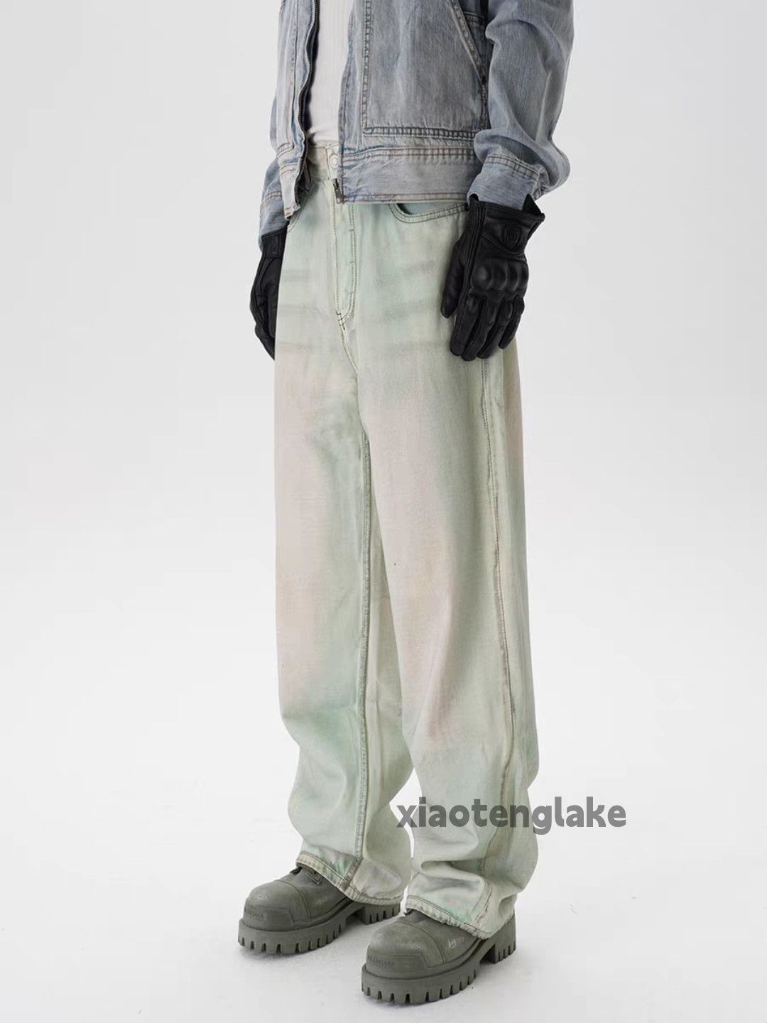 Jean Unisex washed faded loose baggy stain punk jeans Size US 32 / EU 48 - 1 Thumbnail