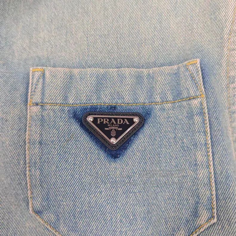 Prada Prada Lightly washed blue metal triangle logo short-sleeve Size US XXS / EU 40 - 8 Thumbnail