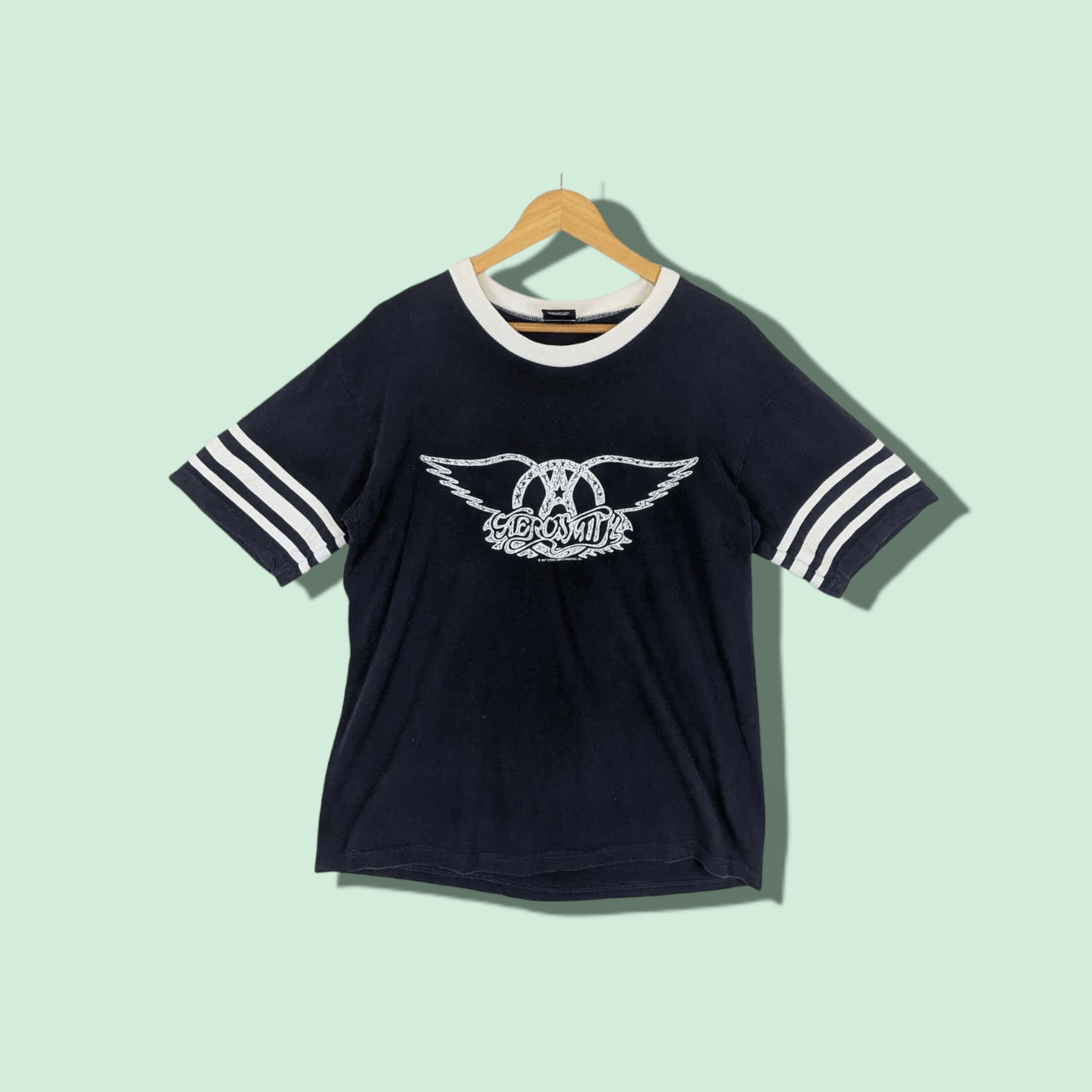 image of 90's Aerosmith Rock Band Tour 1997 T-Shirt in Blue Black, Men's (Size Large)