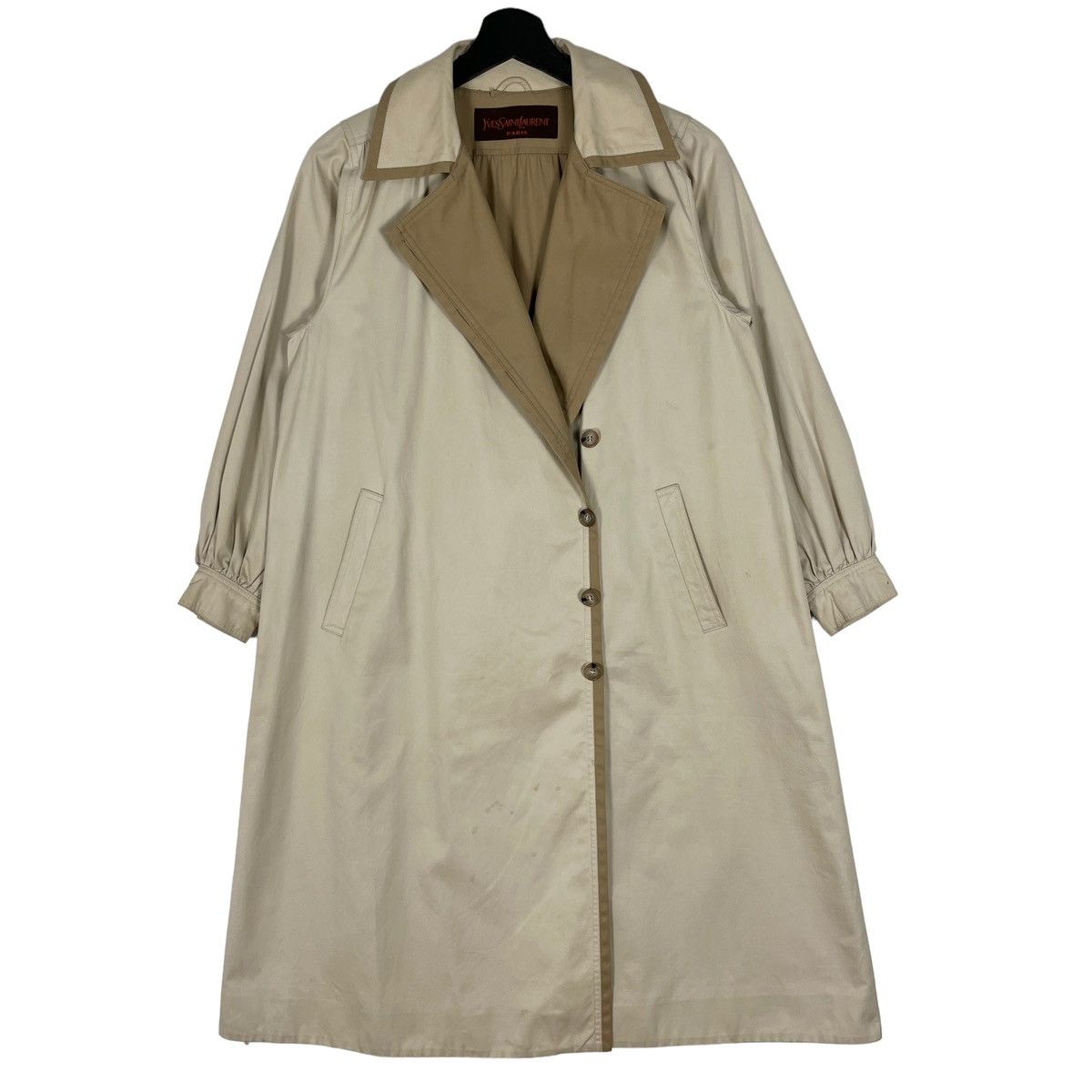 image of Vintage 90’S YSL YVES Saint Laurent Women Trench Coat in Beige (Size Small)