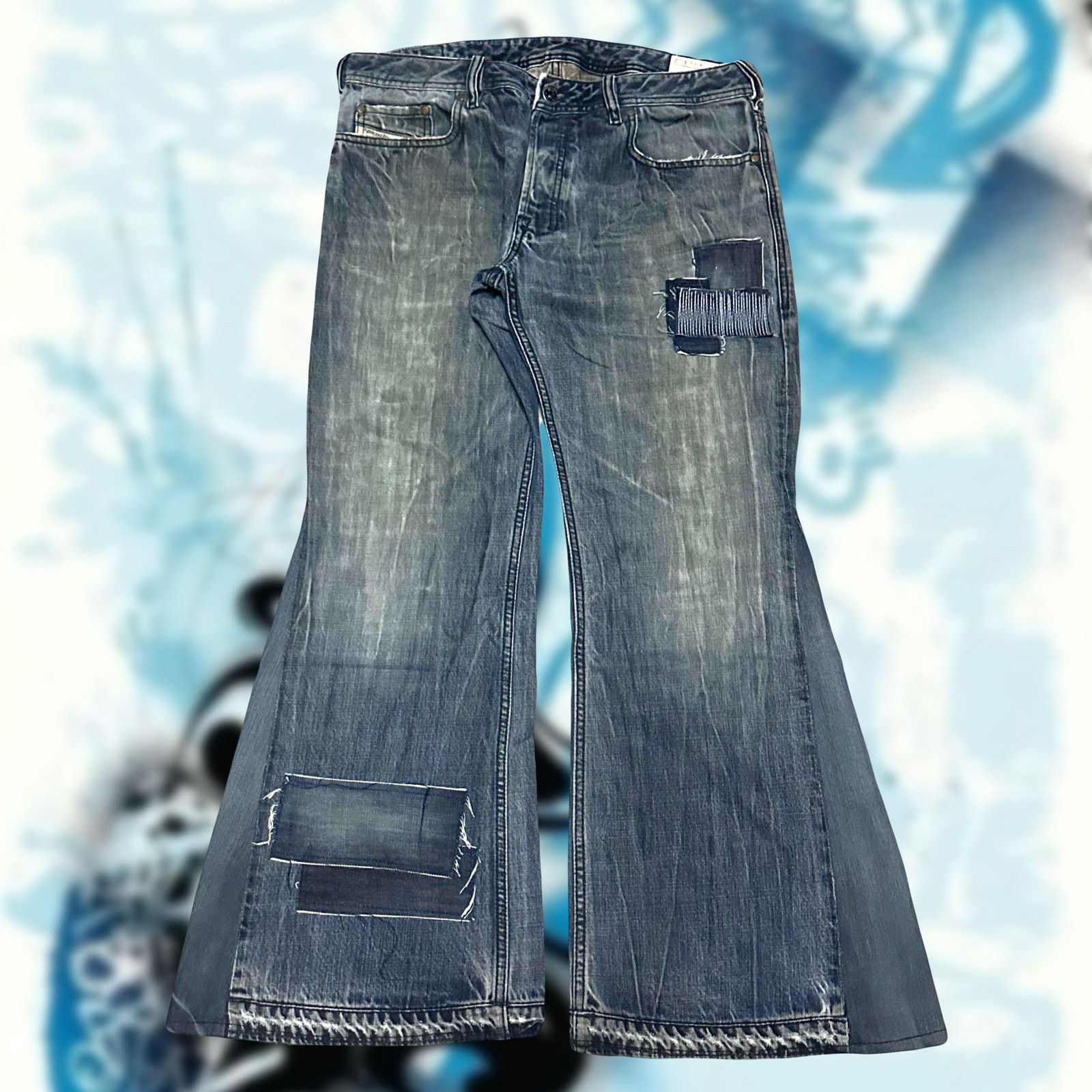 Diesel vintage y2k Diesel patch work custom flare wide leg jeans Size US 33 - 2 Thumbnail