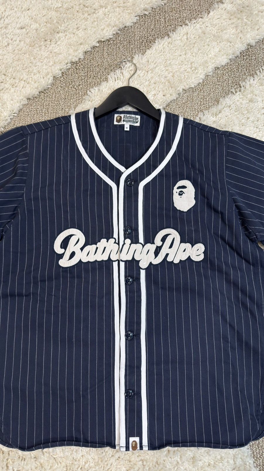 Bape Pinstripe Navy Baseball Jersey Size US M / EU 48-50 / 2 - 2 Thumbnail