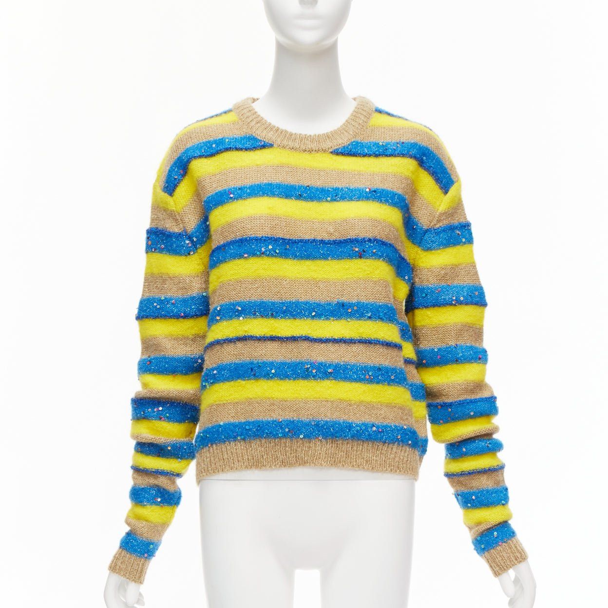 ASHISH ASHISH brown yellow blue striped mixed sequins lurex knitted sweater top XS Size XS / US 0-2 / IT 36-38 - 1 Thumbnail