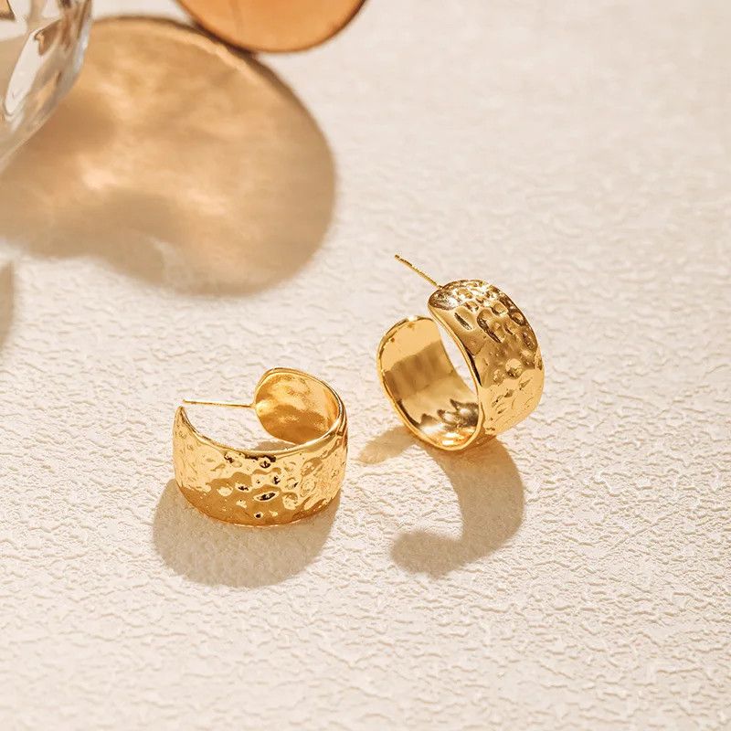 Jewelry Gold Plated Hammered Hoop Earrings Size ONE SIZE - 3 Thumbnail