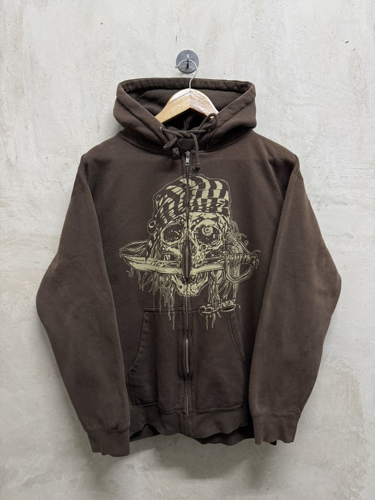 💀 2000s Billabong Skull Zip up Hoodie Affliction styled