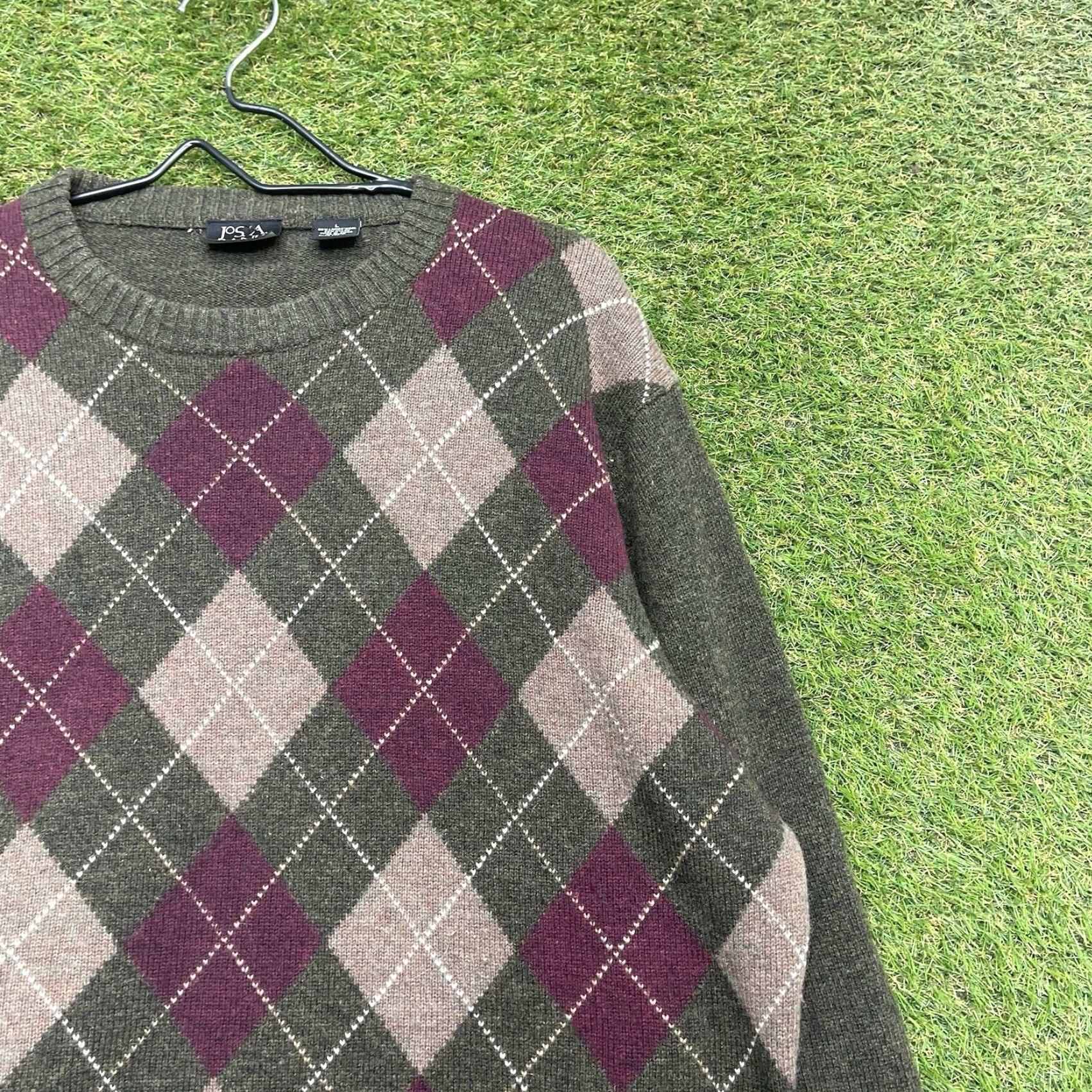Jos. A. Bank Jos. A. Bank Lambswool Sweater Mens L Argyle Print Knit Pullover Crew Neck Winter Casual Knit Wool Green Baggy? Size US L / EU 52-54 / 3 - 2 Thumbnail