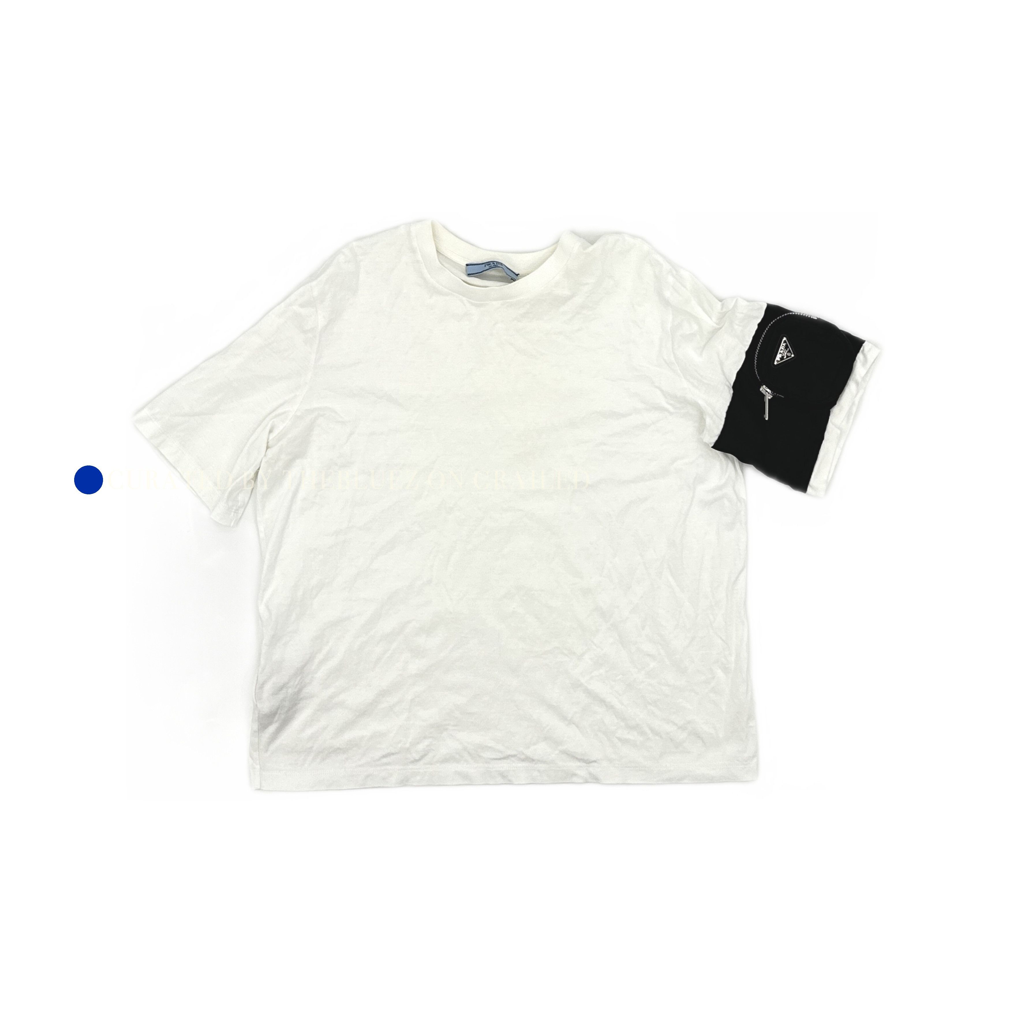 Prada White Short Sleeve Shirt with Black Accent Sleeve Size US L / EU 52-54 / 3 - 1 Thumbnail