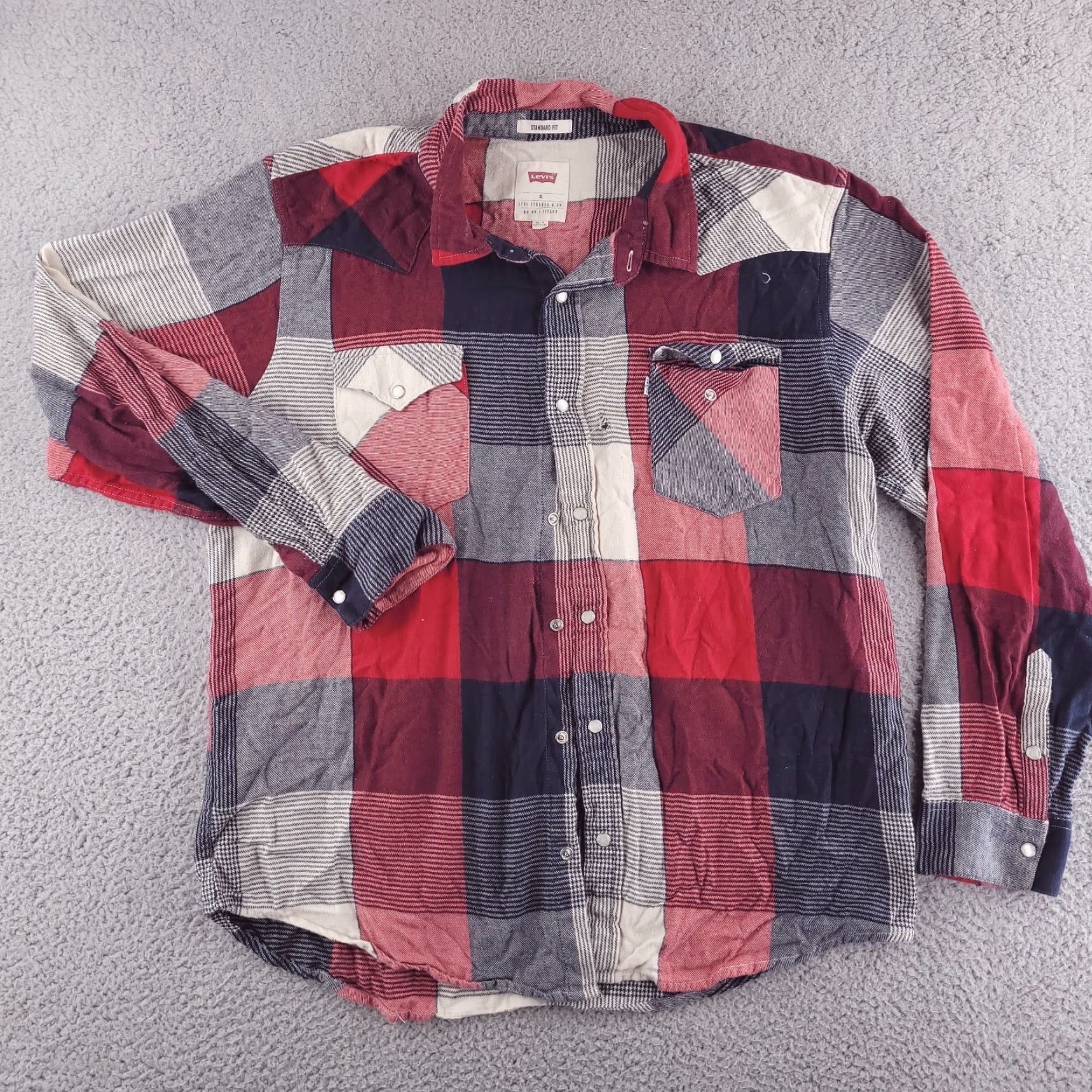 Levi's Levi's Shirt Mens XL Slim Plaid Western Red Long Sleeve Pearl Snap Button-Up Slim Fit Size US XL / EU 56 / 4 - 2 Thumbnail