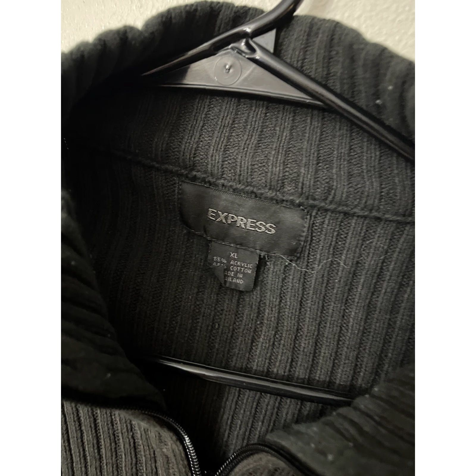 Express VINTAGE Express Full Zip Ribbed Sweater Black Solid Y2K XL Size US XL / EU 56 / 4 - 2 Thumbnail