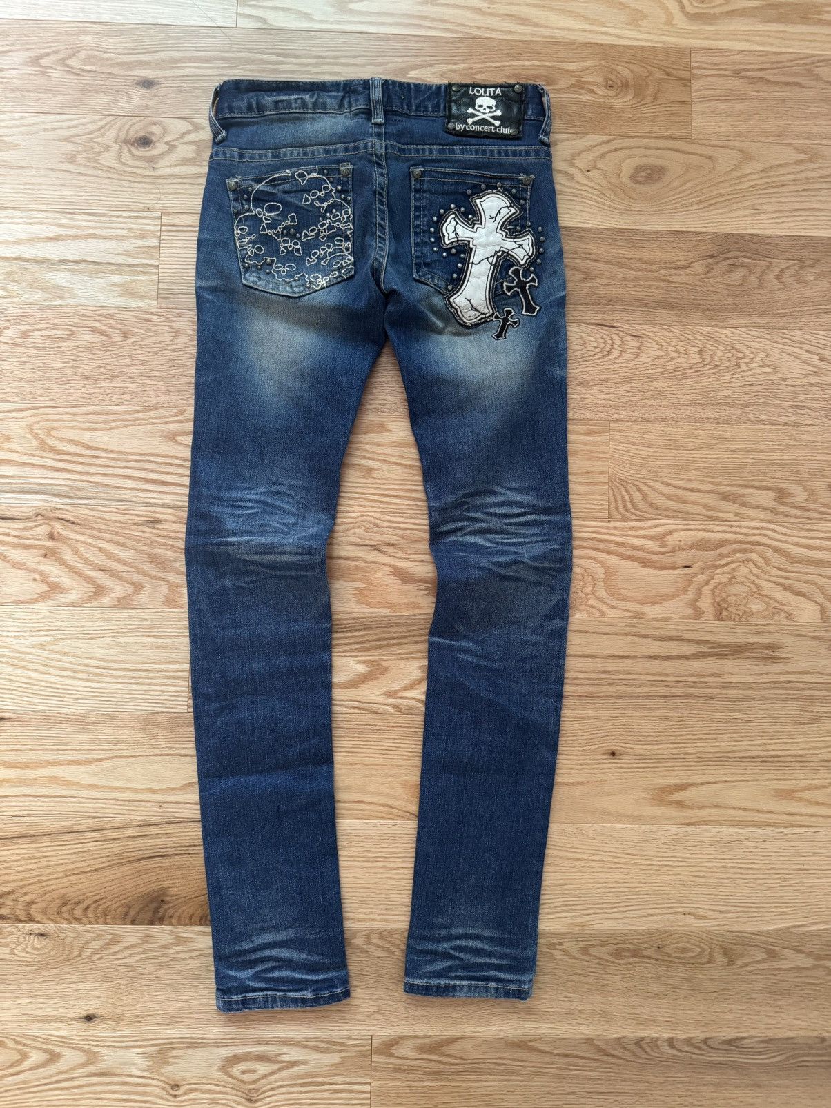 Japanese Brand Lolita Jeans Skull Cross Studs Motif Low Waisted Size 25" / US 0 / IT 36 - 2 Thumbnail
