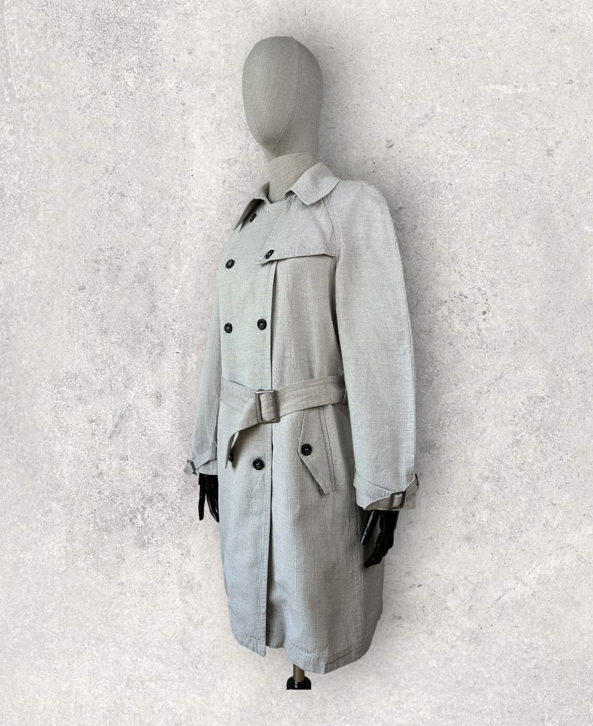 hannes roether HANNES ROETHER Linen Double-Breasted Trench Coat Avant Garde Size M / US 6-8 / IT 42-44 - 2 Thumbnail