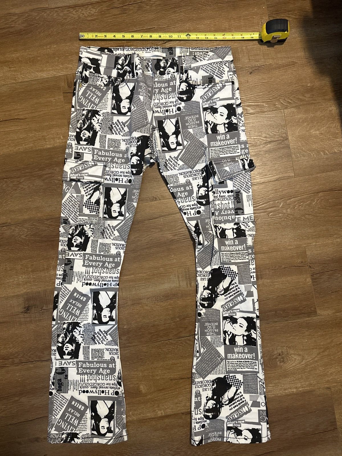 Golden Denim Golden Denim The True Stacked Revista Newspaper Print Jeans Size US 32 / EU 48 - 3 Thumbnail