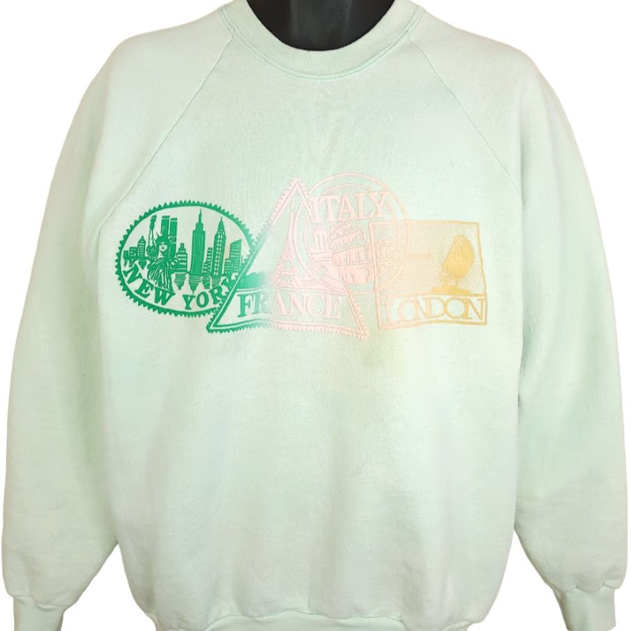 Fruit Of The Loom VINTAGE International Cities Sweatshirt Mens Size Large Green 90s Made In USA Size US L / EU 52-54 / 3 - 2 Thumbnail