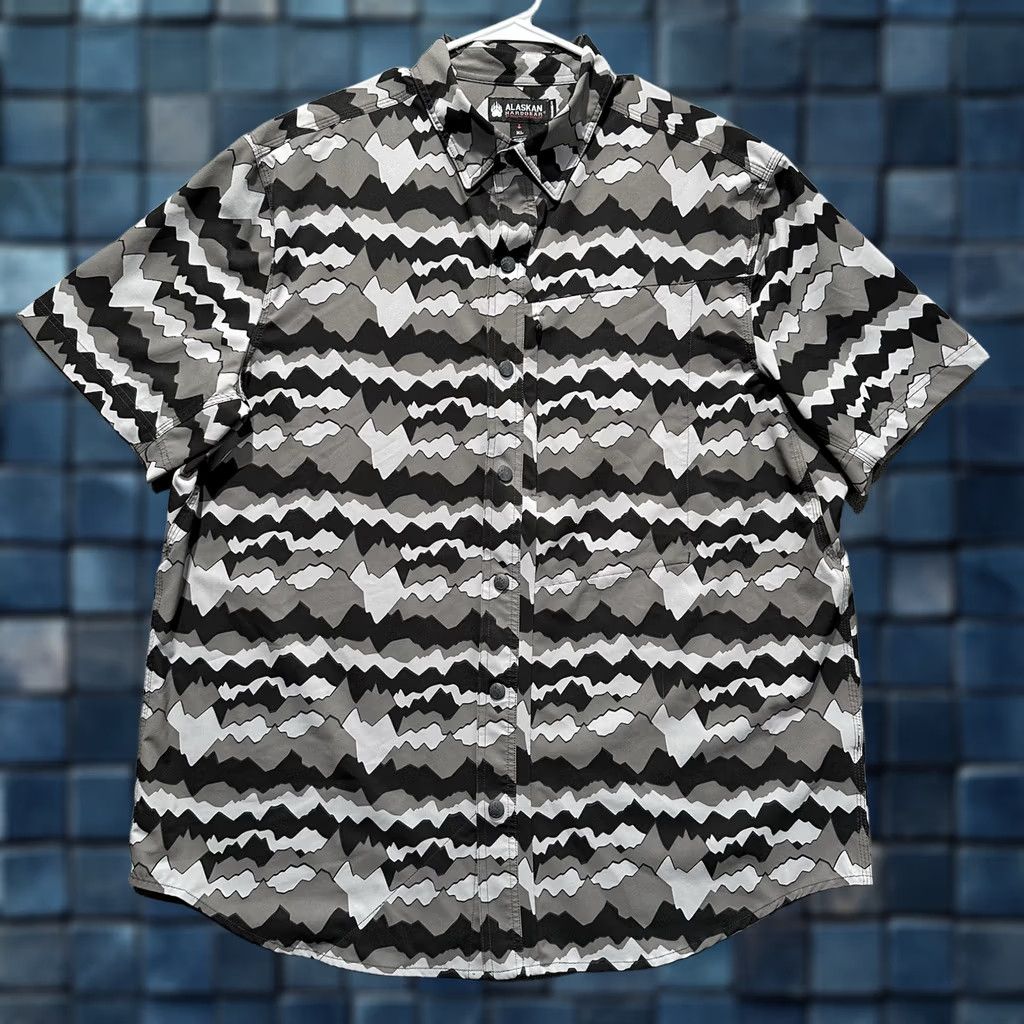 Vintage Alaskan Hardgear Shirt Mens XL Gray Geometric Print Snap Up Chilkat River - Premium Condition Size US XL / EU 56 / 4 - 1 Thumbnail
