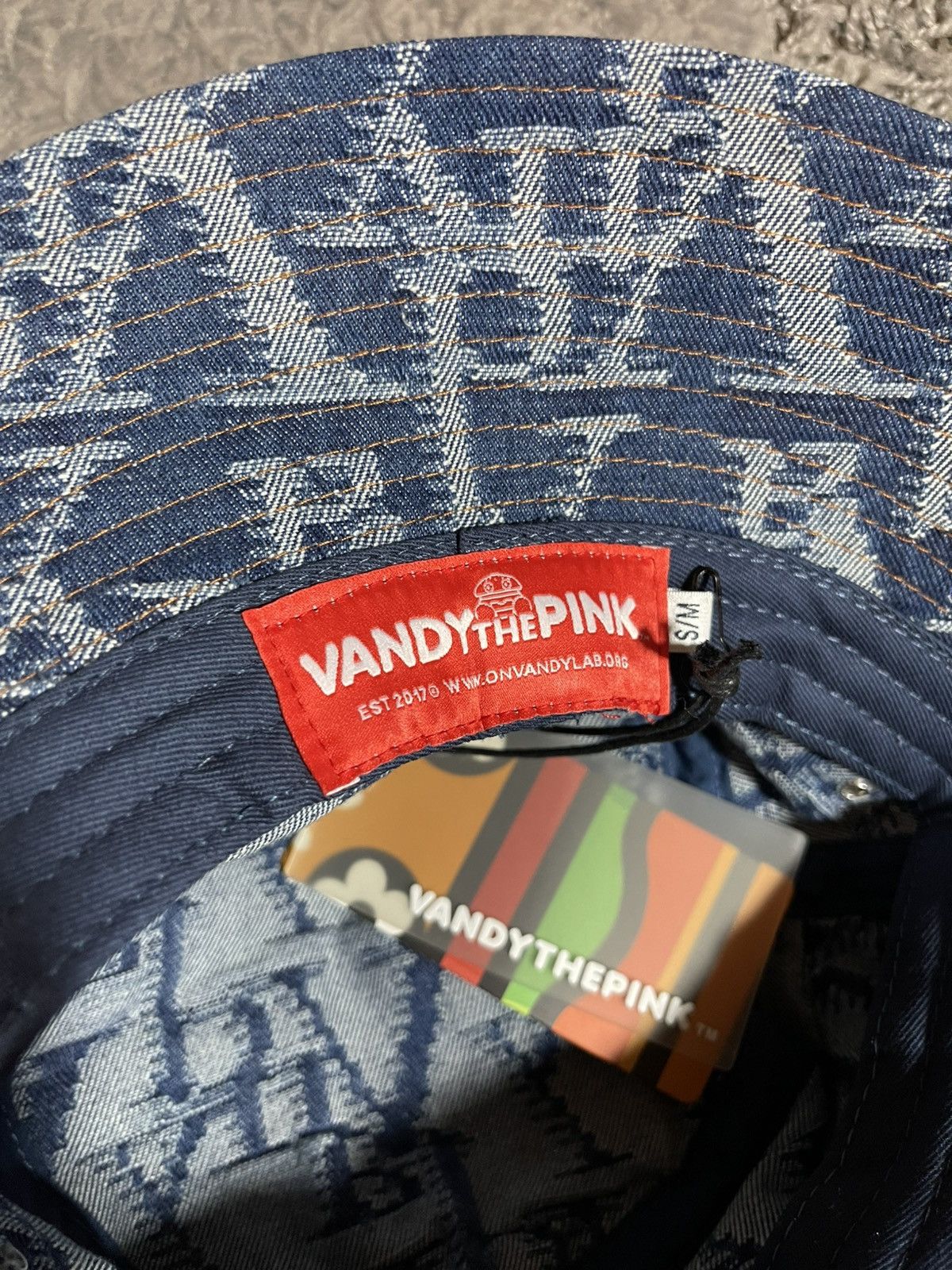 Vandy The Pink Vandy The Pink Monogram Logo Denim Bucket Hat Crusher Blue Size ONE SIZE - 7 Thumbnail
